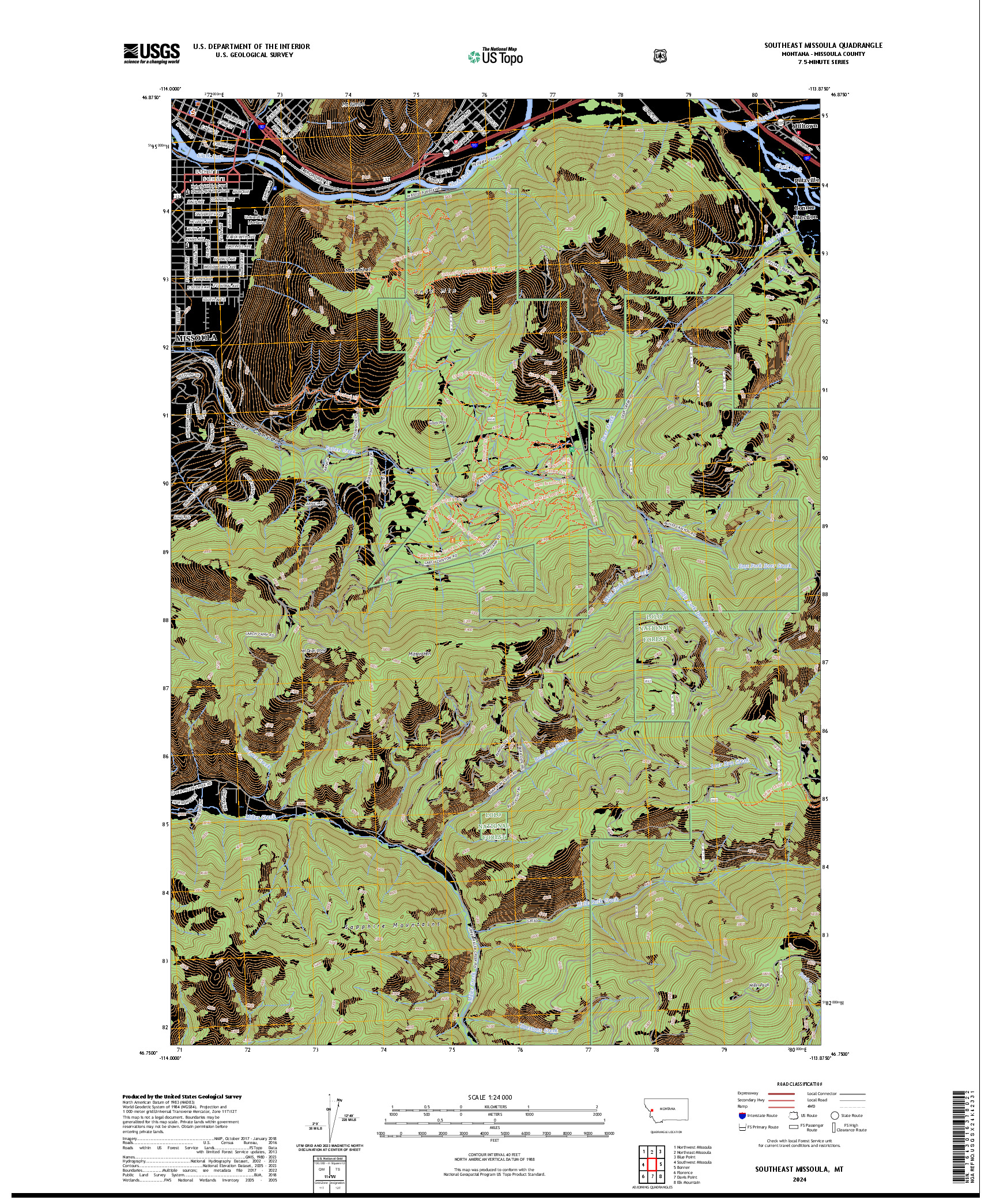 US TOPO 7.5-MINUTE MAP FOR SOUTHEAST MISSOULA, MT
