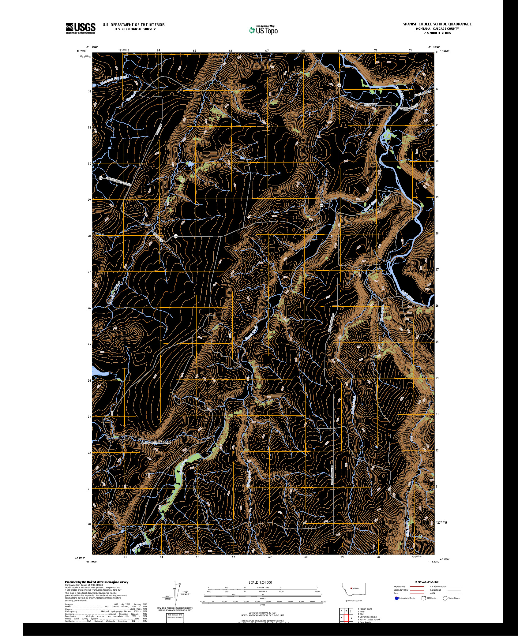 US TOPO 7.5-MINUTE MAP FOR SPANISH COULEE SCHOOL, MT