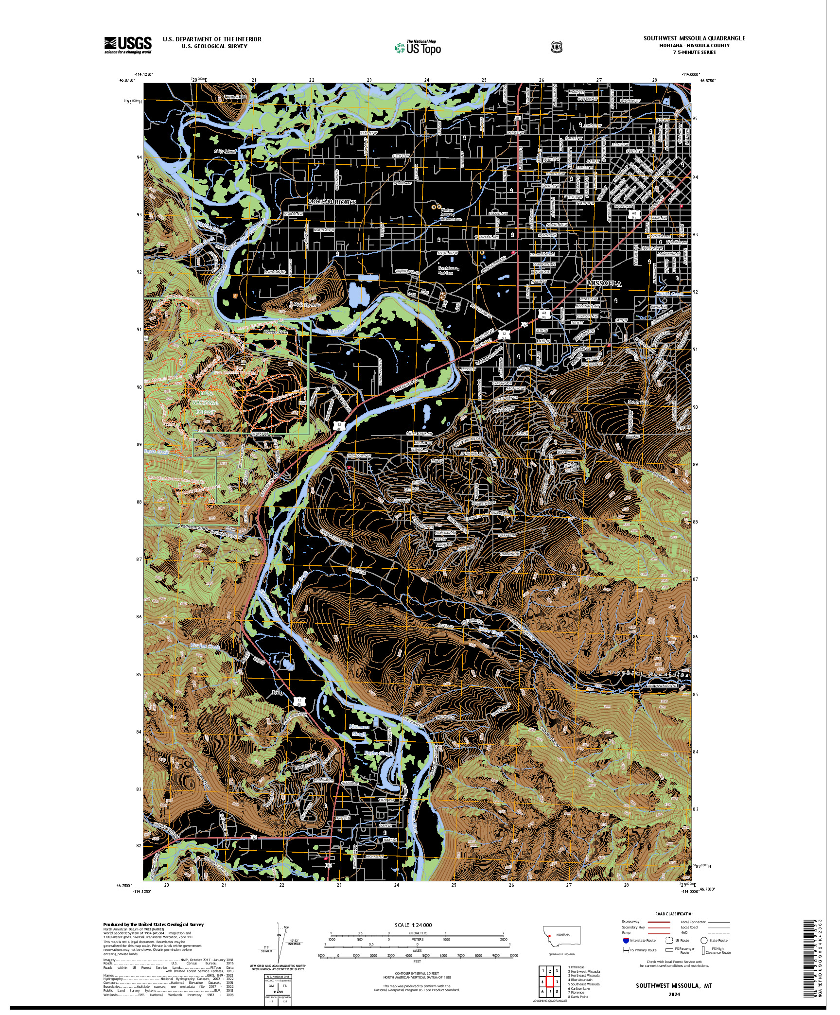 US TOPO 7.5-MINUTE MAP FOR SOUTHWEST MISSOULA, MT