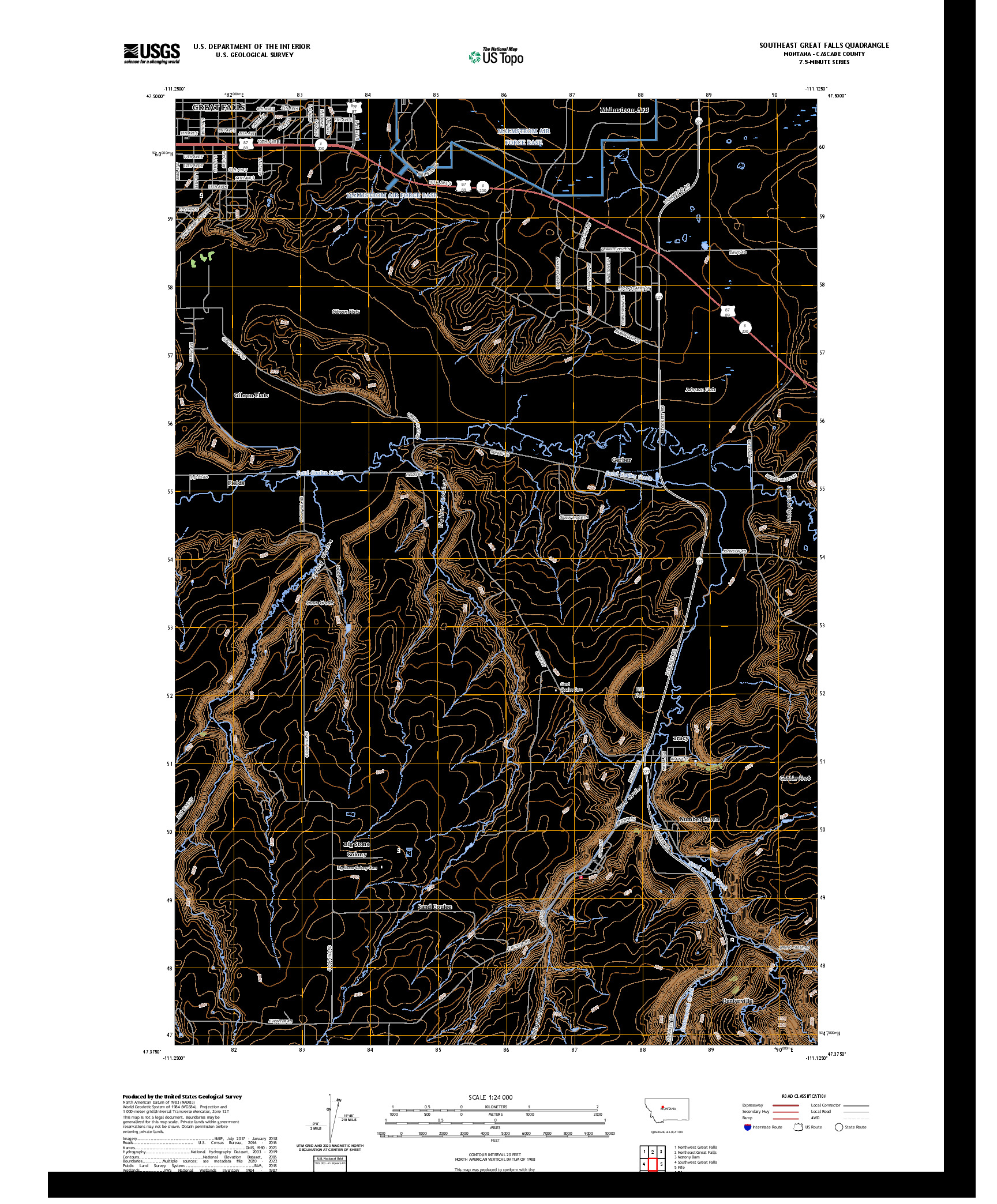 US TOPO 7.5-MINUTE MAP FOR SOUTHEAST GREAT FALLS, MT
