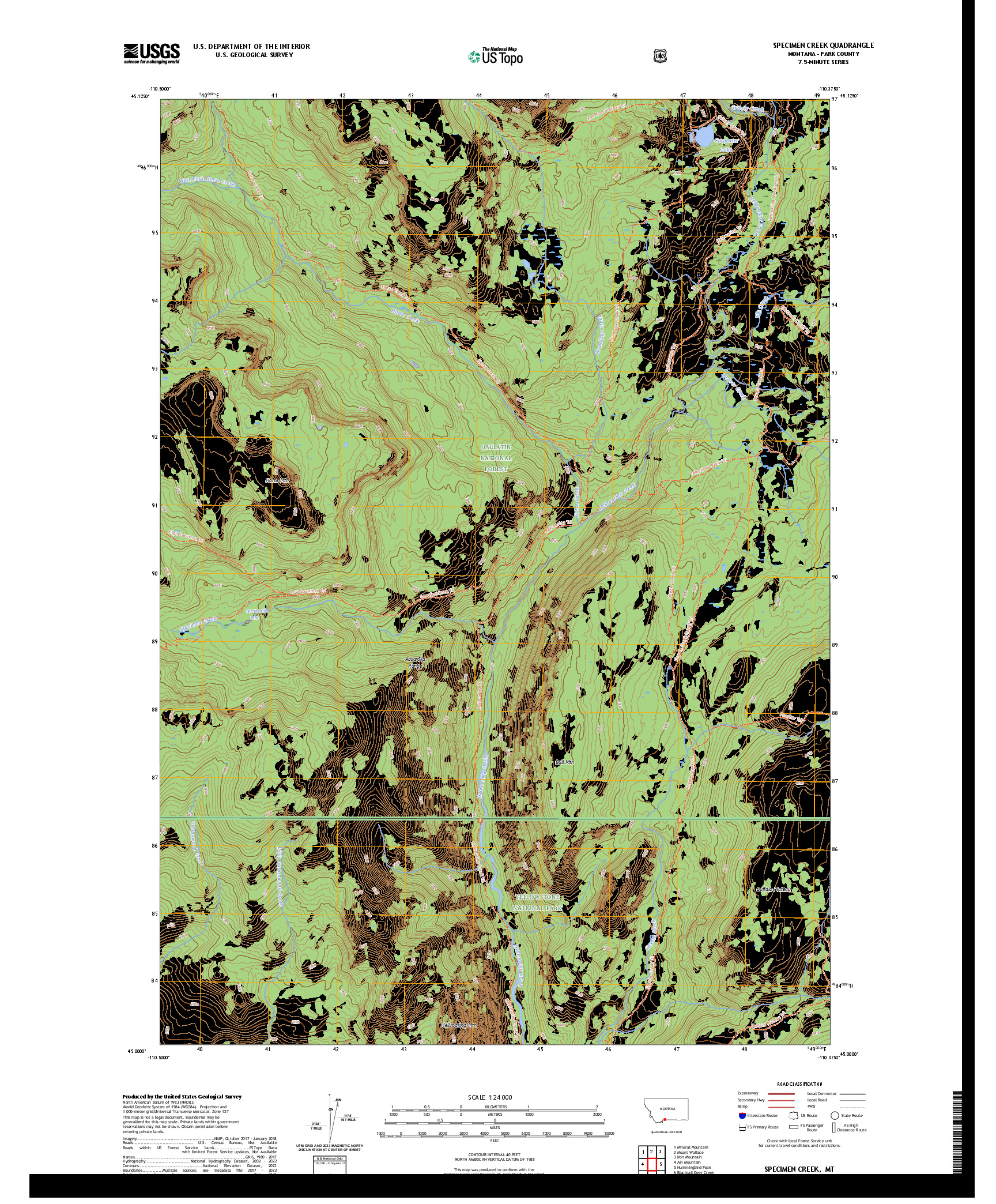 US TOPO 7.5-MINUTE MAP FOR SPECIMEN CREEK, MT