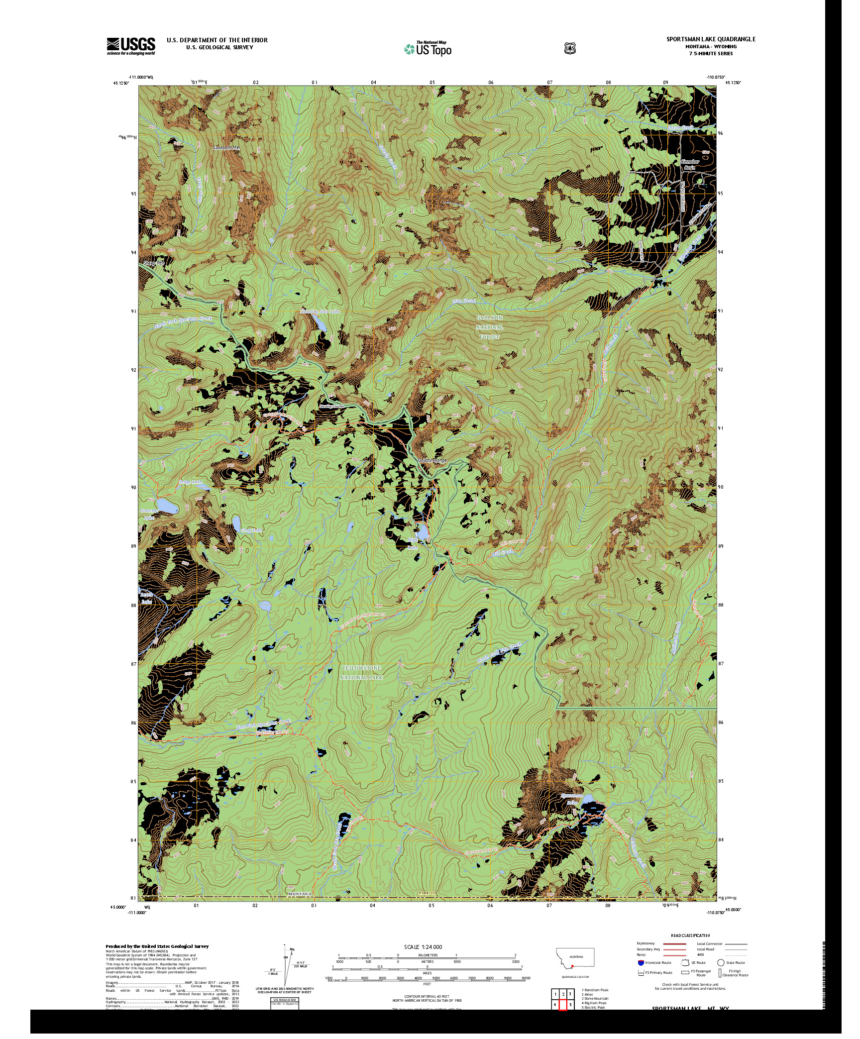 US TOPO 7.5-MINUTE MAP FOR SPORTSMAN LAKE, MT,WY