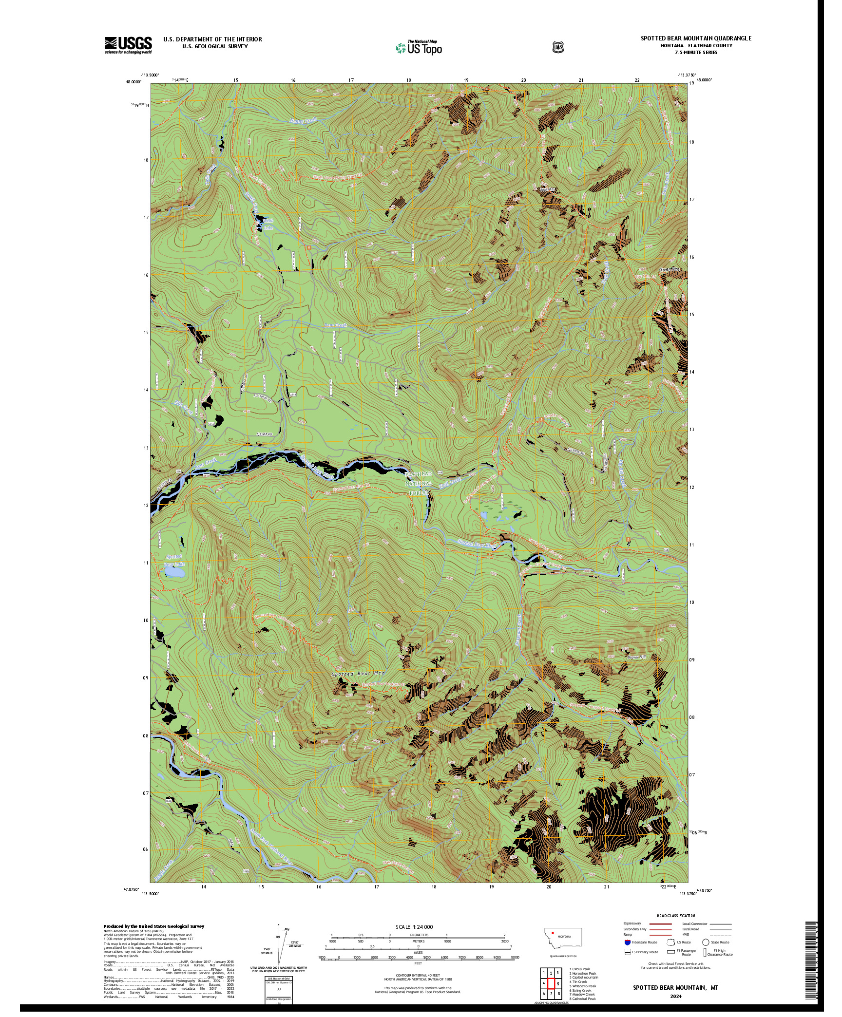 US TOPO 7.5-MINUTE MAP FOR SPOTTED BEAR MOUNTAIN, MT