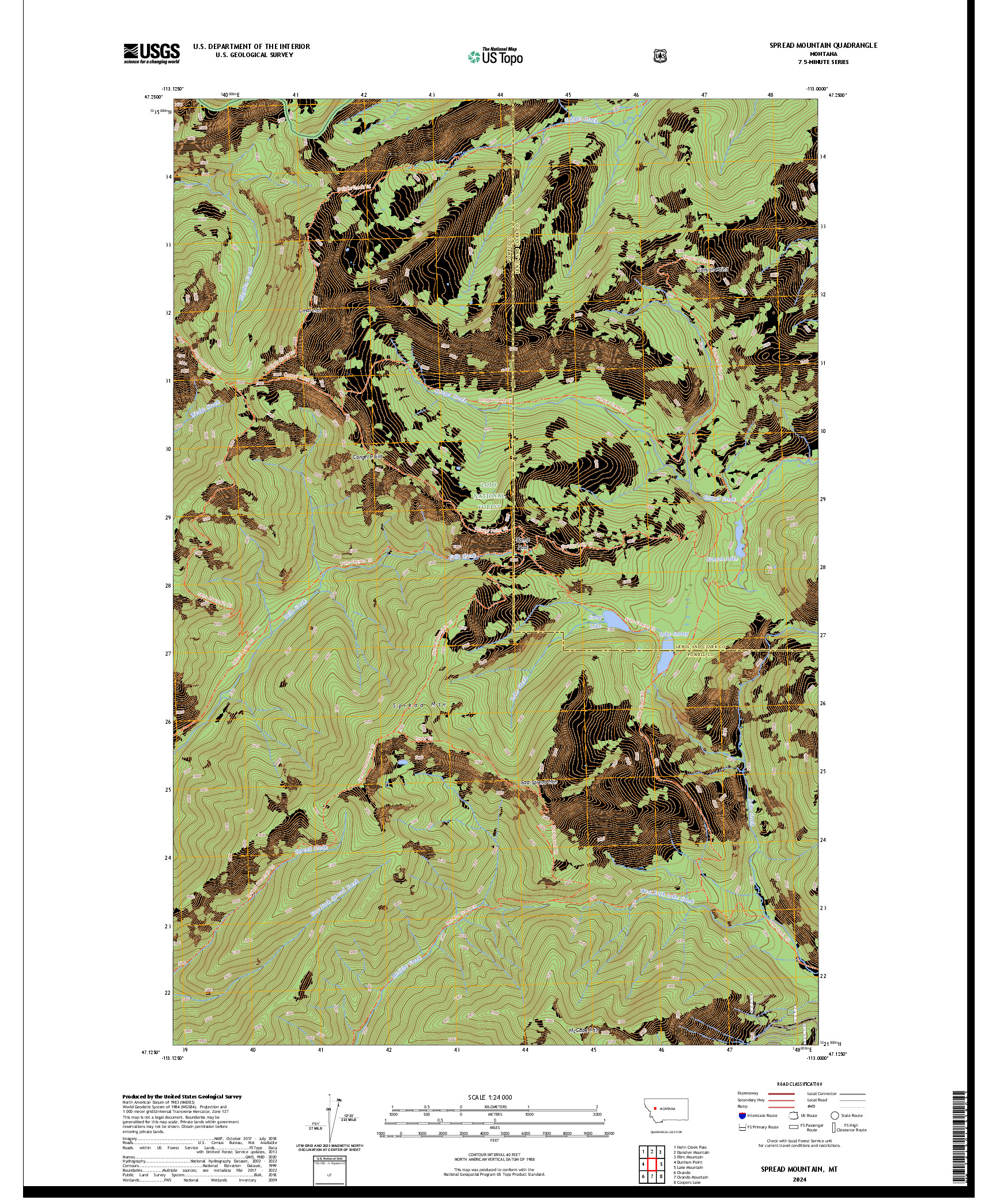 US TOPO 7.5-MINUTE MAP FOR SPREAD MOUNTAIN, MT