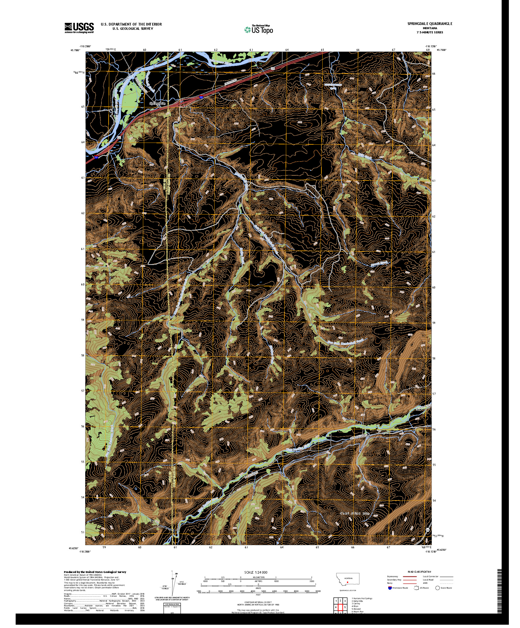 US TOPO 7.5-MINUTE MAP FOR SPRINGDALE, MT