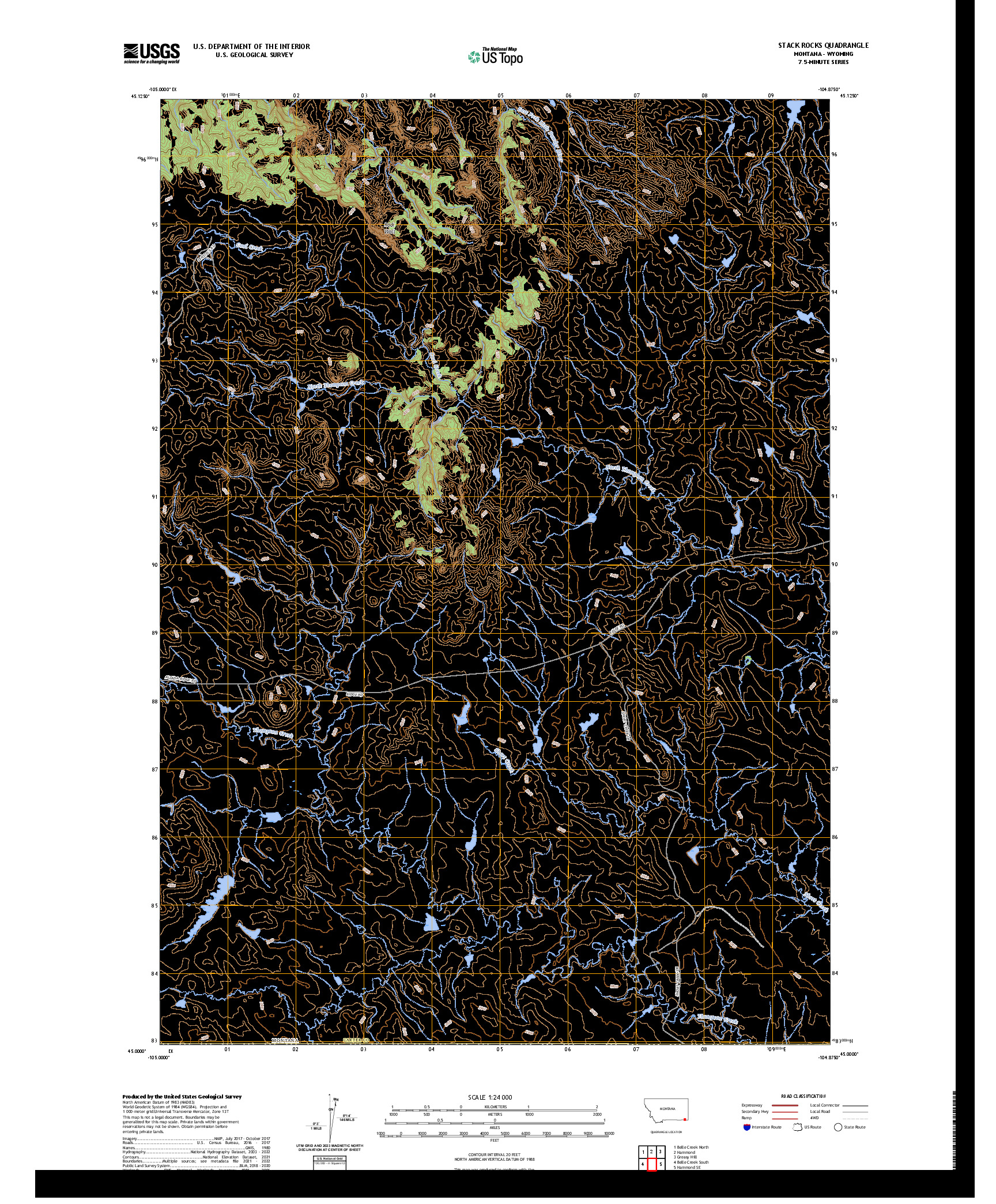 US TOPO 7.5-MINUTE MAP FOR STACK ROCKS, MT,WY
