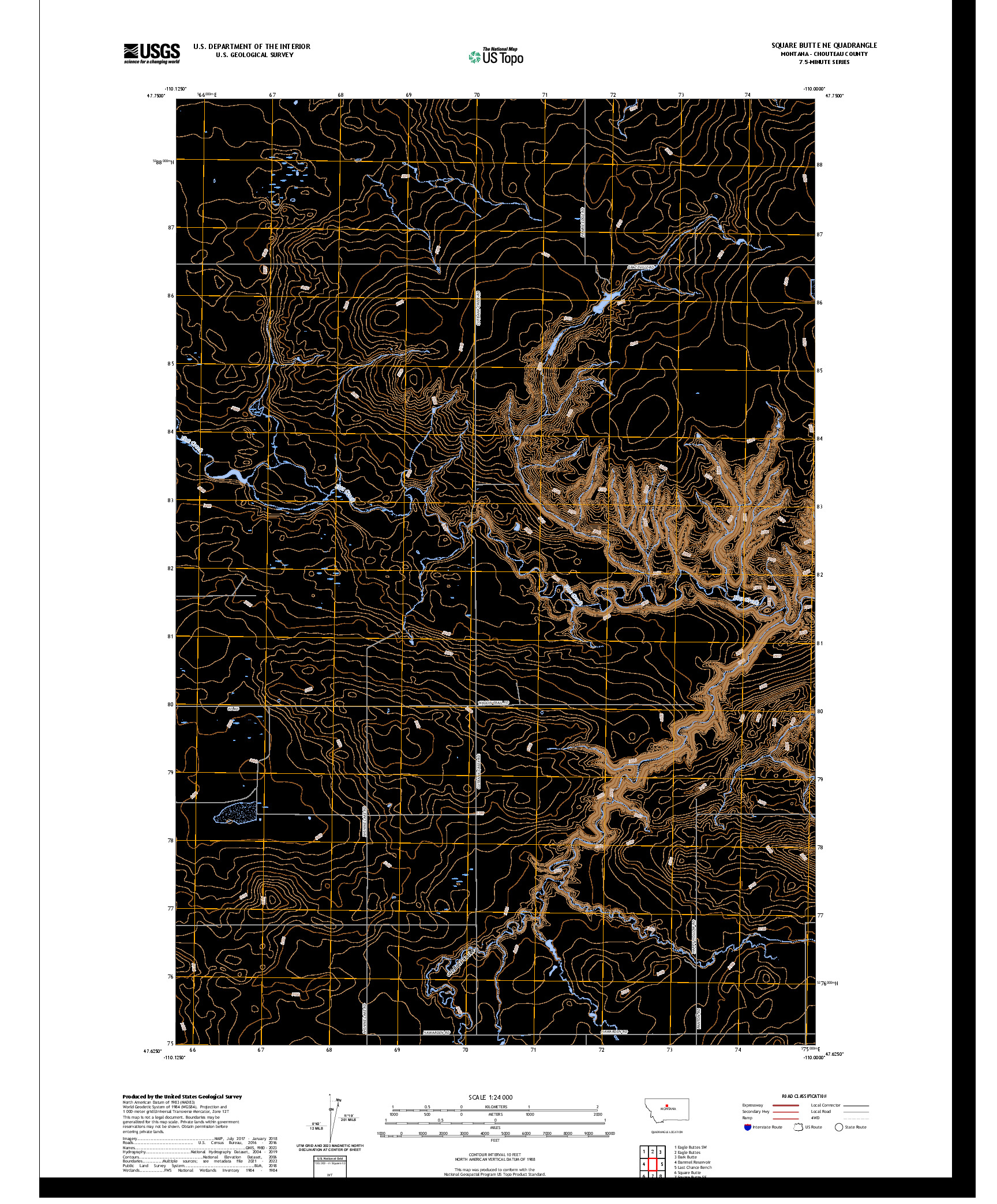 US TOPO 7.5-MINUTE MAP FOR SQUARE BUTTE NE, MT