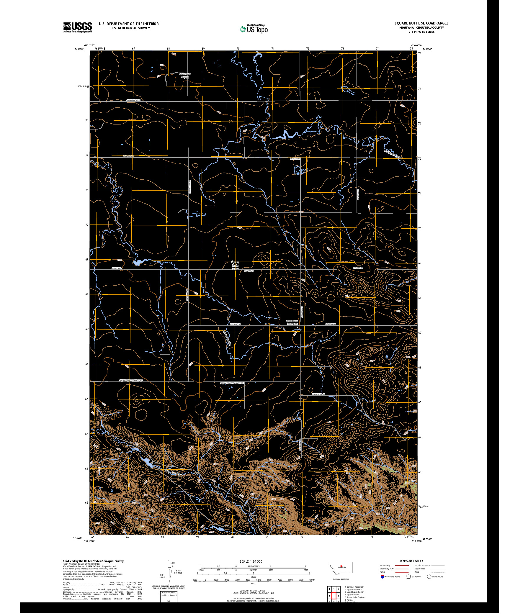 US TOPO 7.5-MINUTE MAP FOR SQUARE BUTTE SE, MT
