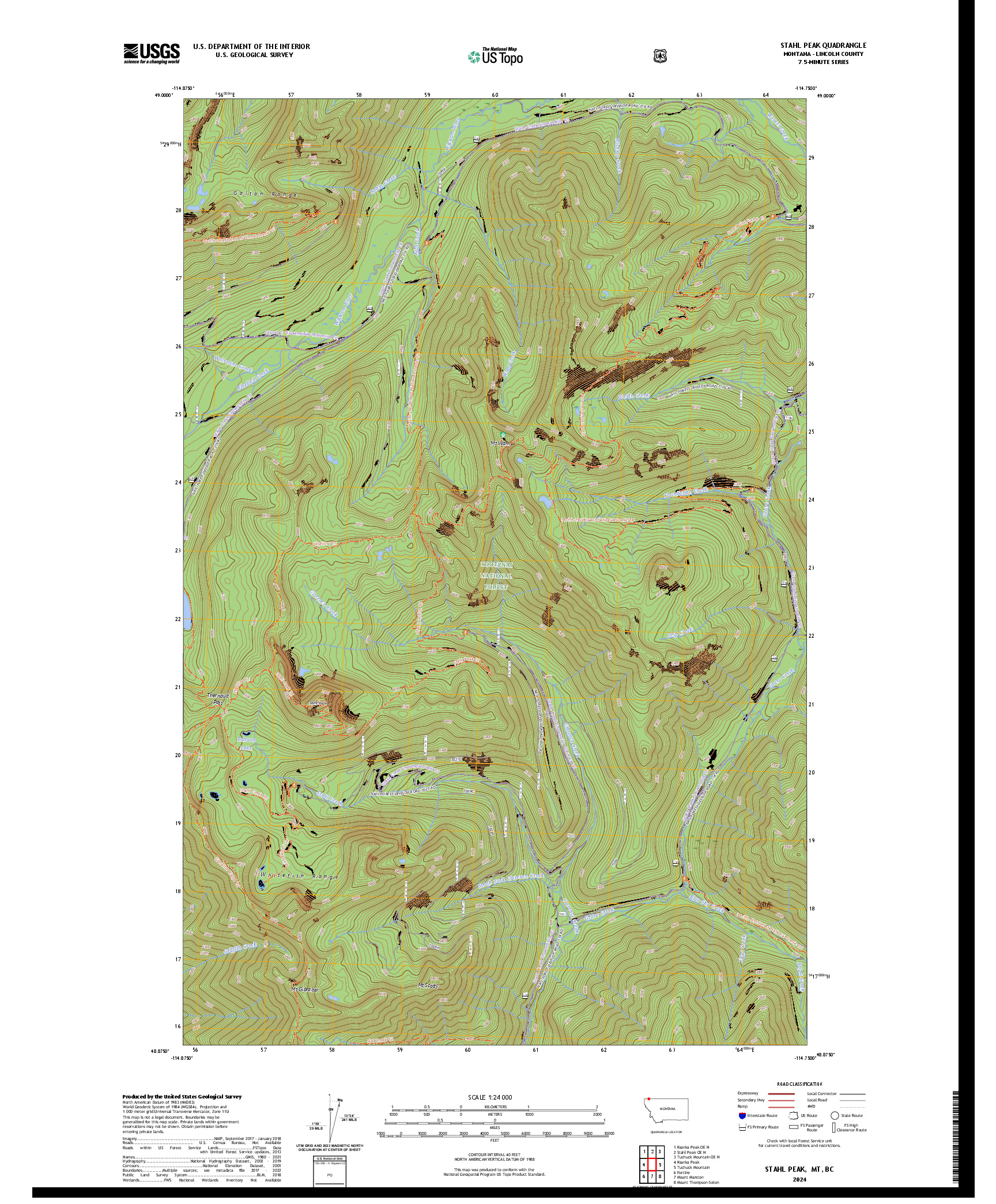US TOPO 7.5-MINUTE MAP FOR STAHL PEAK, MT,BC