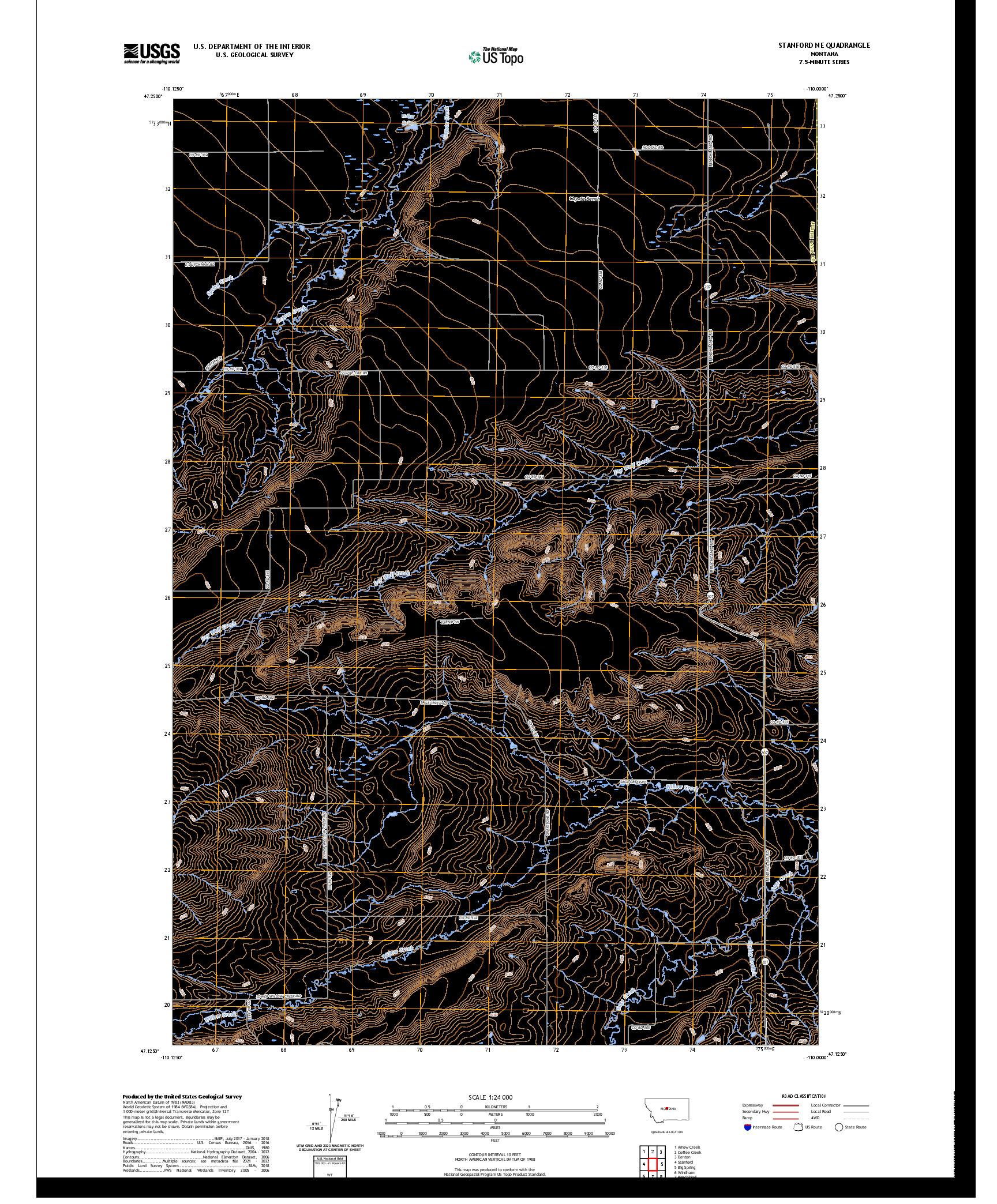 US TOPO 7.5-MINUTE MAP FOR STANFORD NE, MT