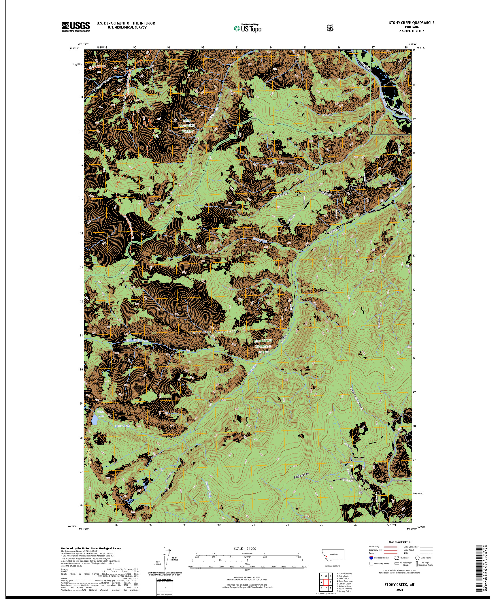 US TOPO 7.5-MINUTE MAP FOR STONY CREEK, MT