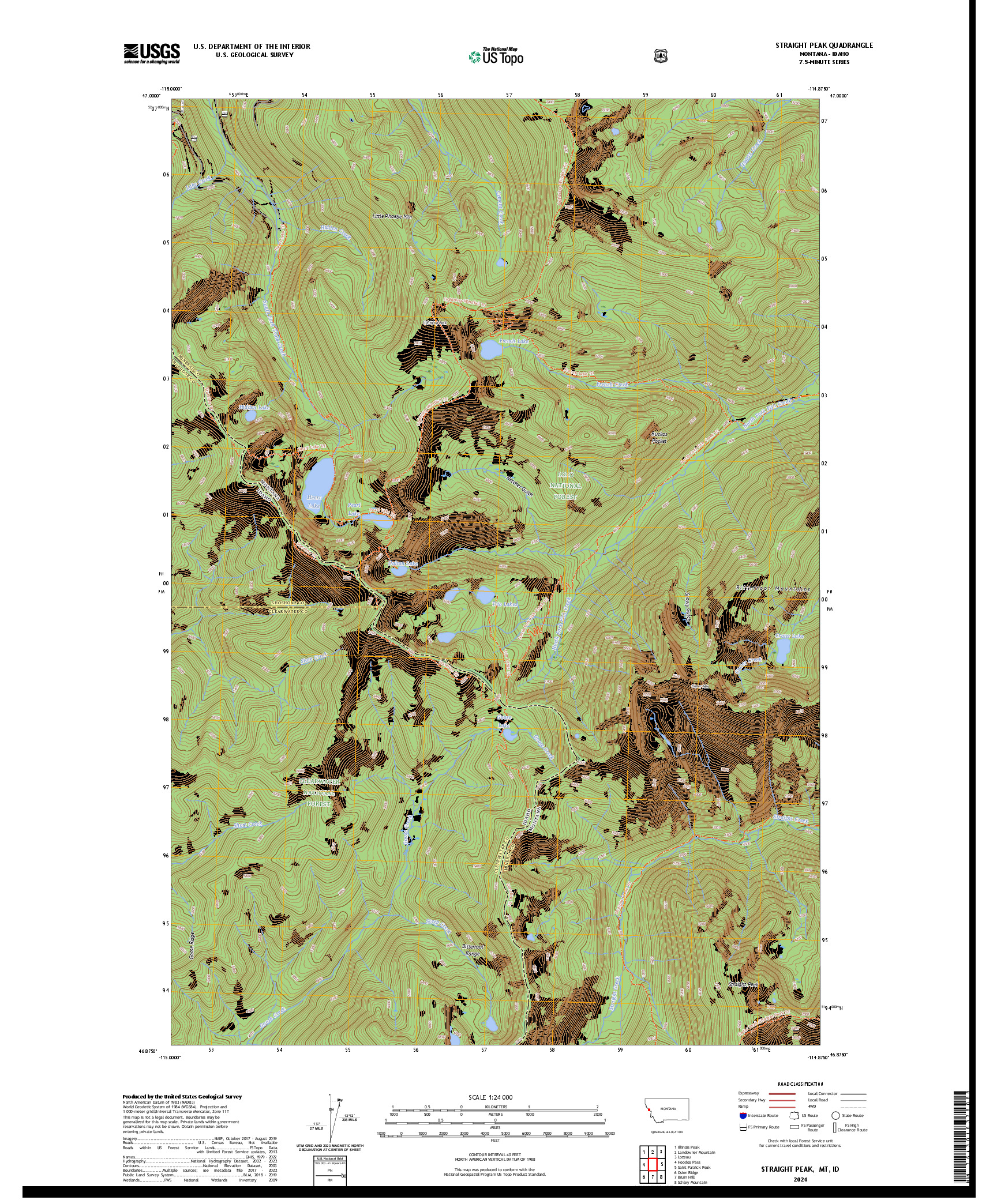 US TOPO 7.5-MINUTE MAP FOR STRAIGHT PEAK, MT,ID