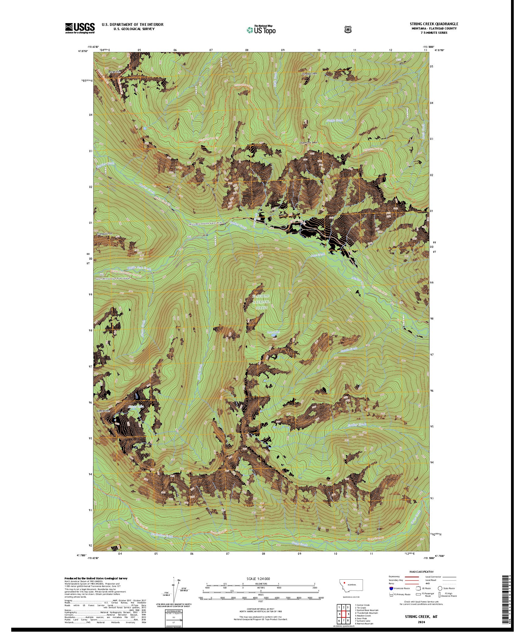 US TOPO 7.5-MINUTE MAP FOR STRING CREEK, MT