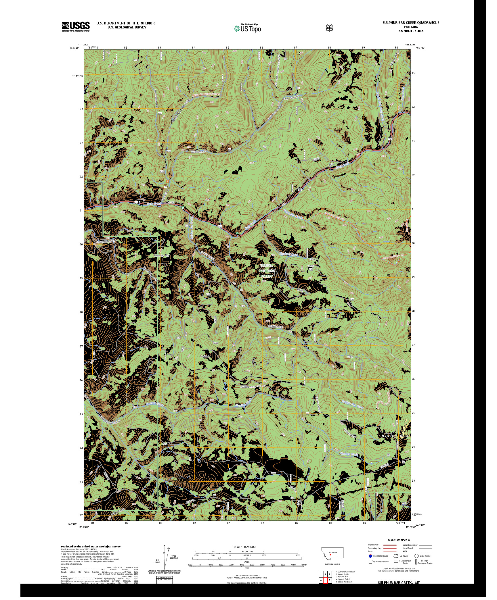 US TOPO 7.5-MINUTE MAP FOR SULPHUR BAR CREEK, MT