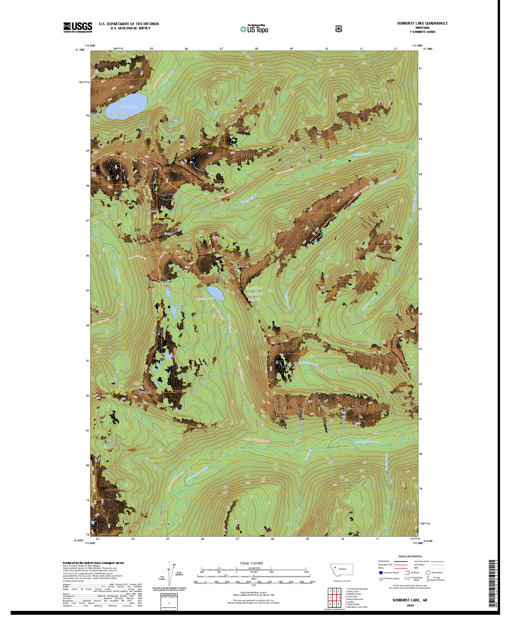US TOPO 7.5-MINUTE MAP FOR SUNBURST LAKE, MT