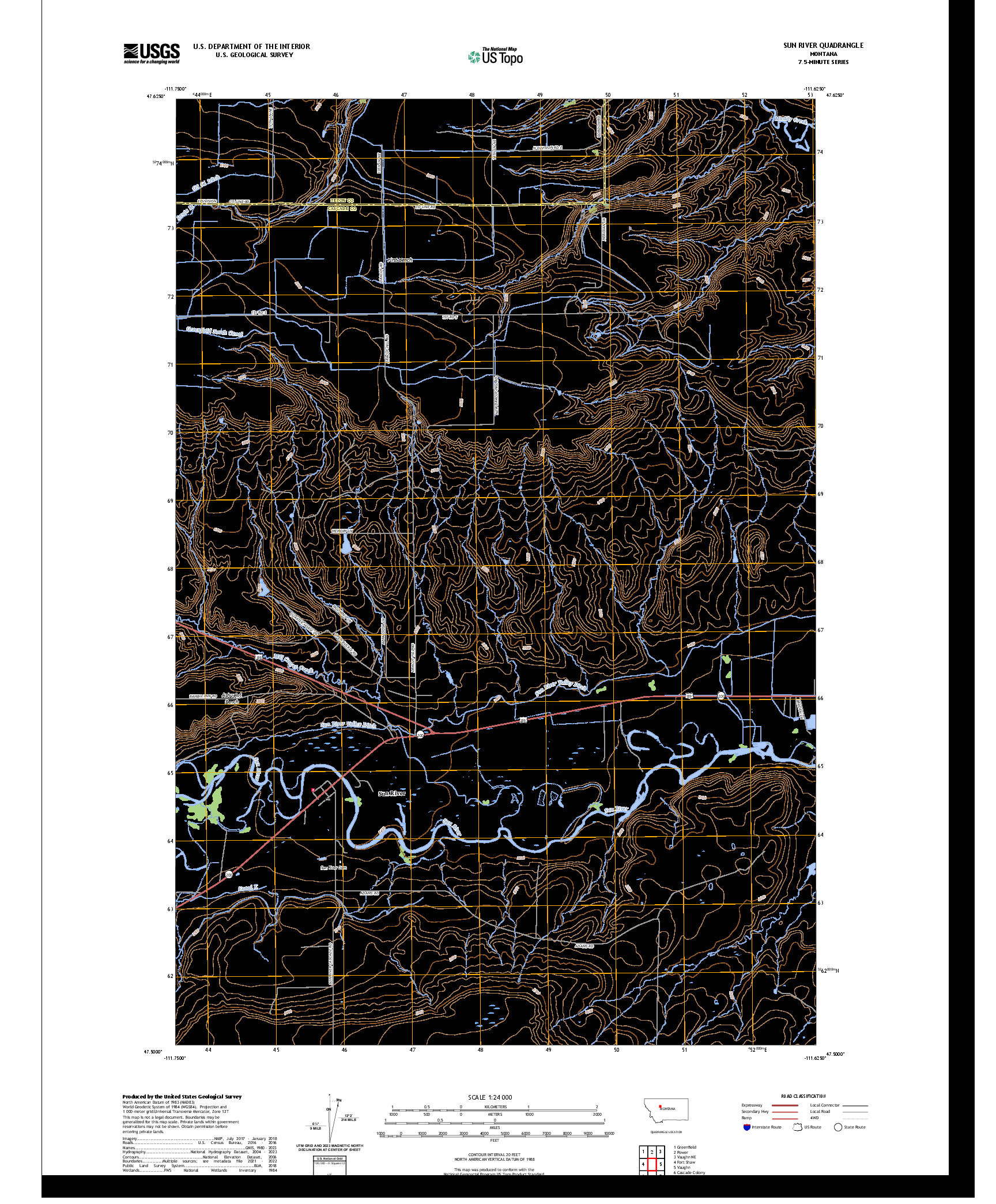 US TOPO 7.5-MINUTE MAP FOR SUN RIVER, MT