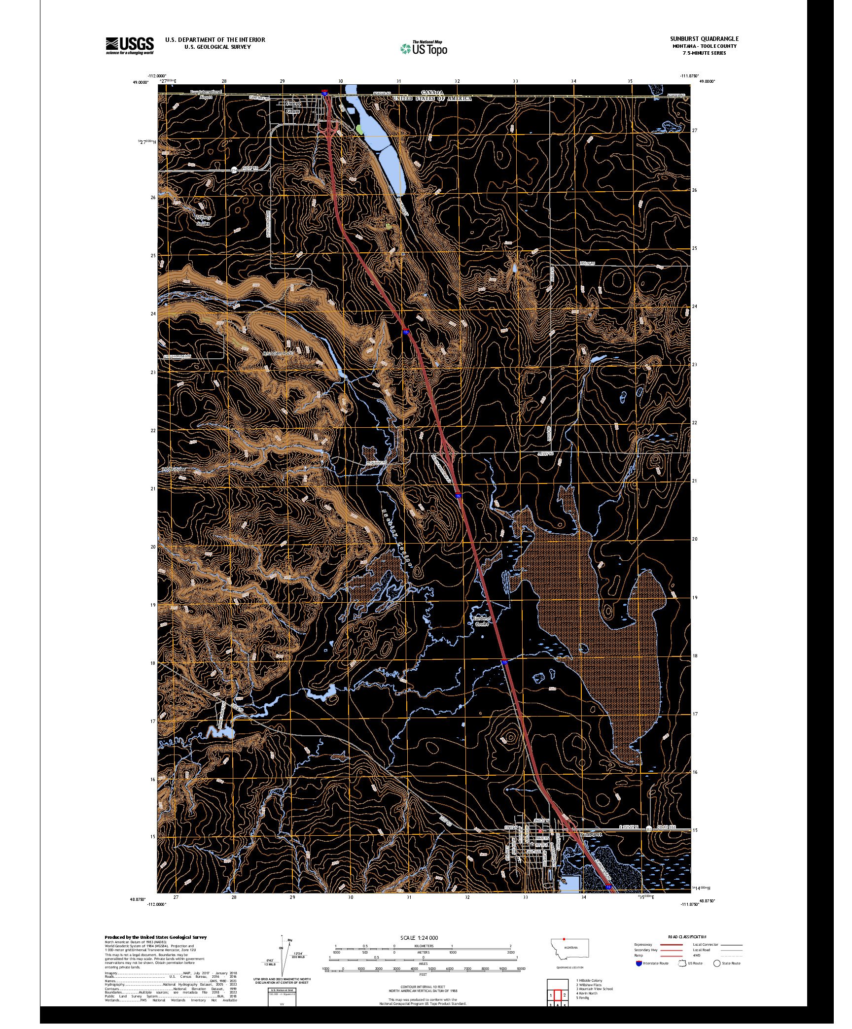 US TOPO 7.5-MINUTE MAP FOR SUNBURST, MT,AB