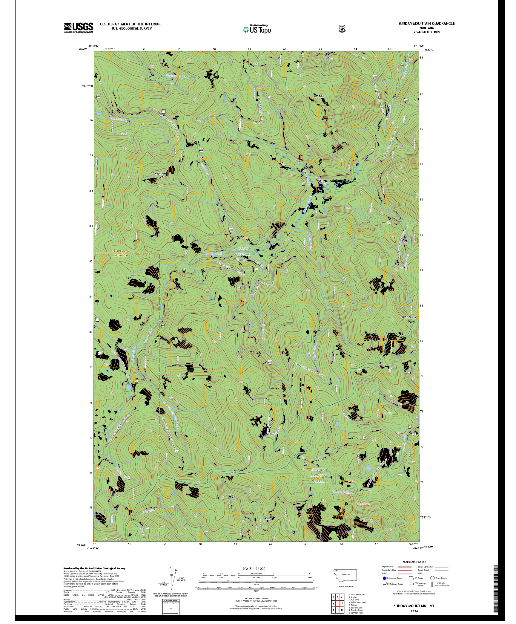 US TOPO 7.5-MINUTE MAP FOR SUNDAY MOUNTAIN, MT
