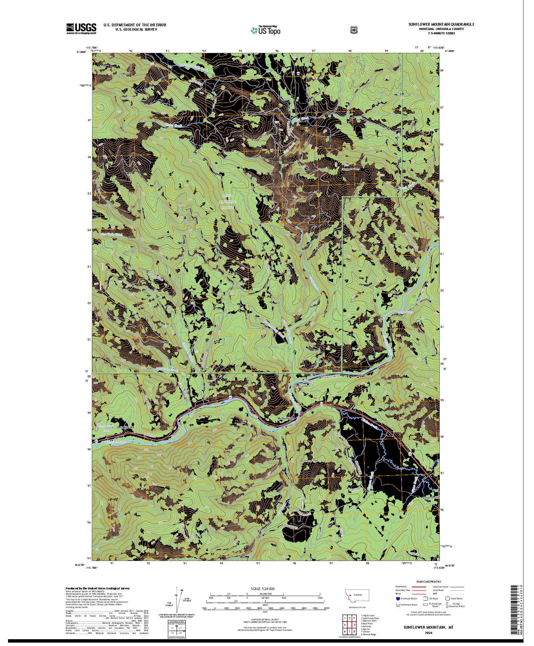 US TOPO 7.5-MINUTE MAP FOR SUNFLOWER MOUNTAIN, MT