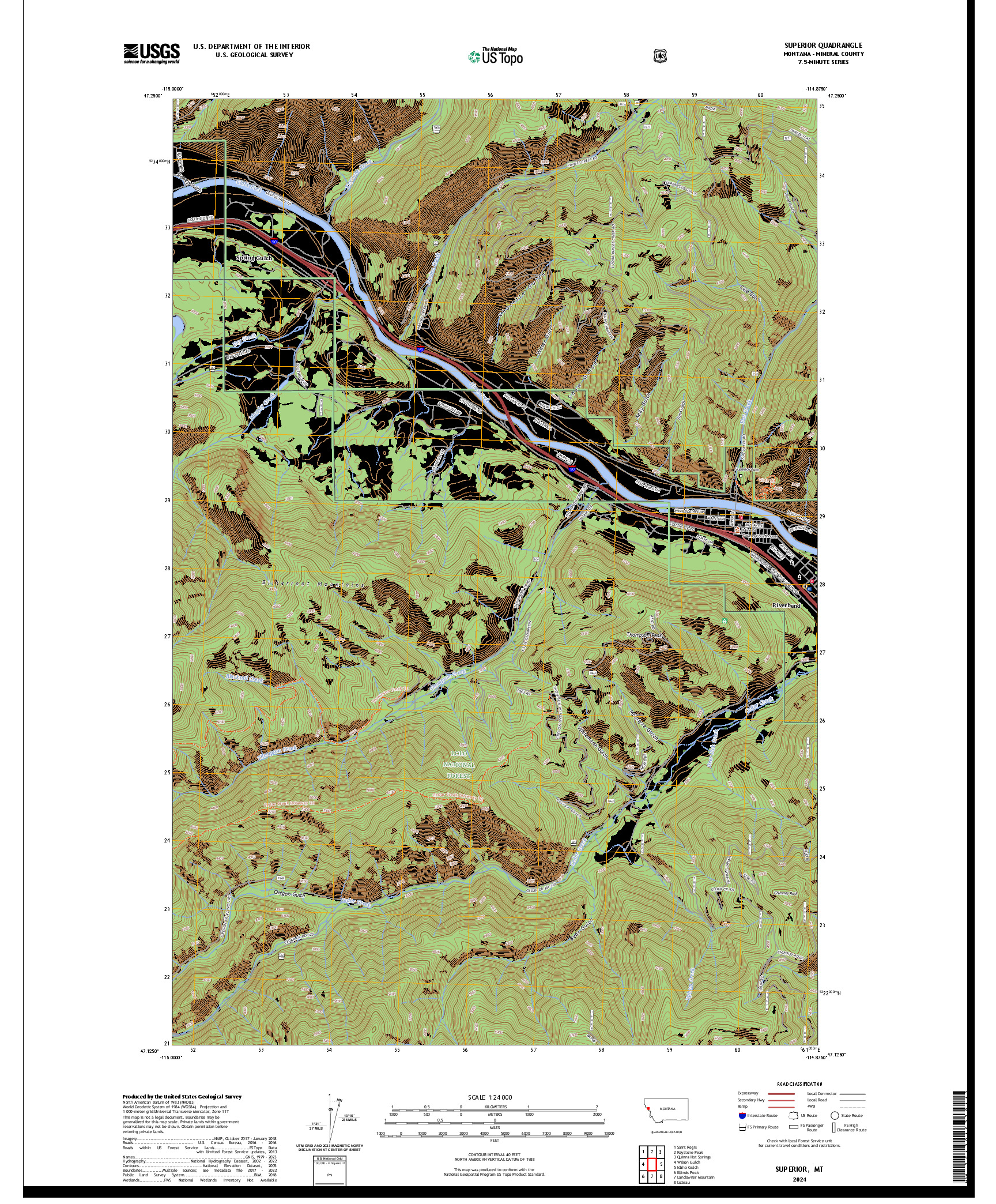 US TOPO 7.5-MINUTE MAP FOR SUPERIOR, MT
