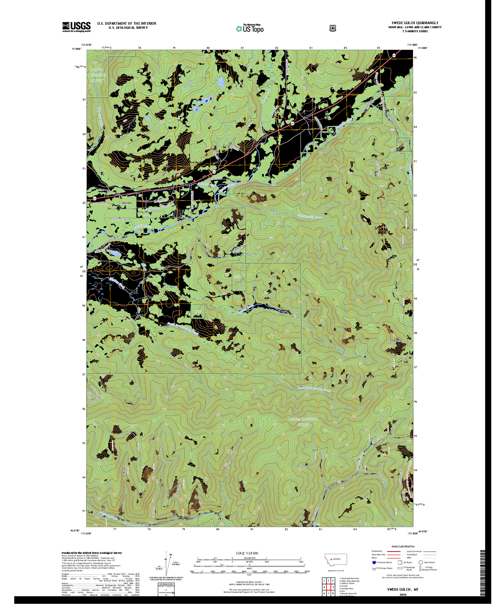 US TOPO 7.5-MINUTE MAP FOR SWEDE GULCH, MT