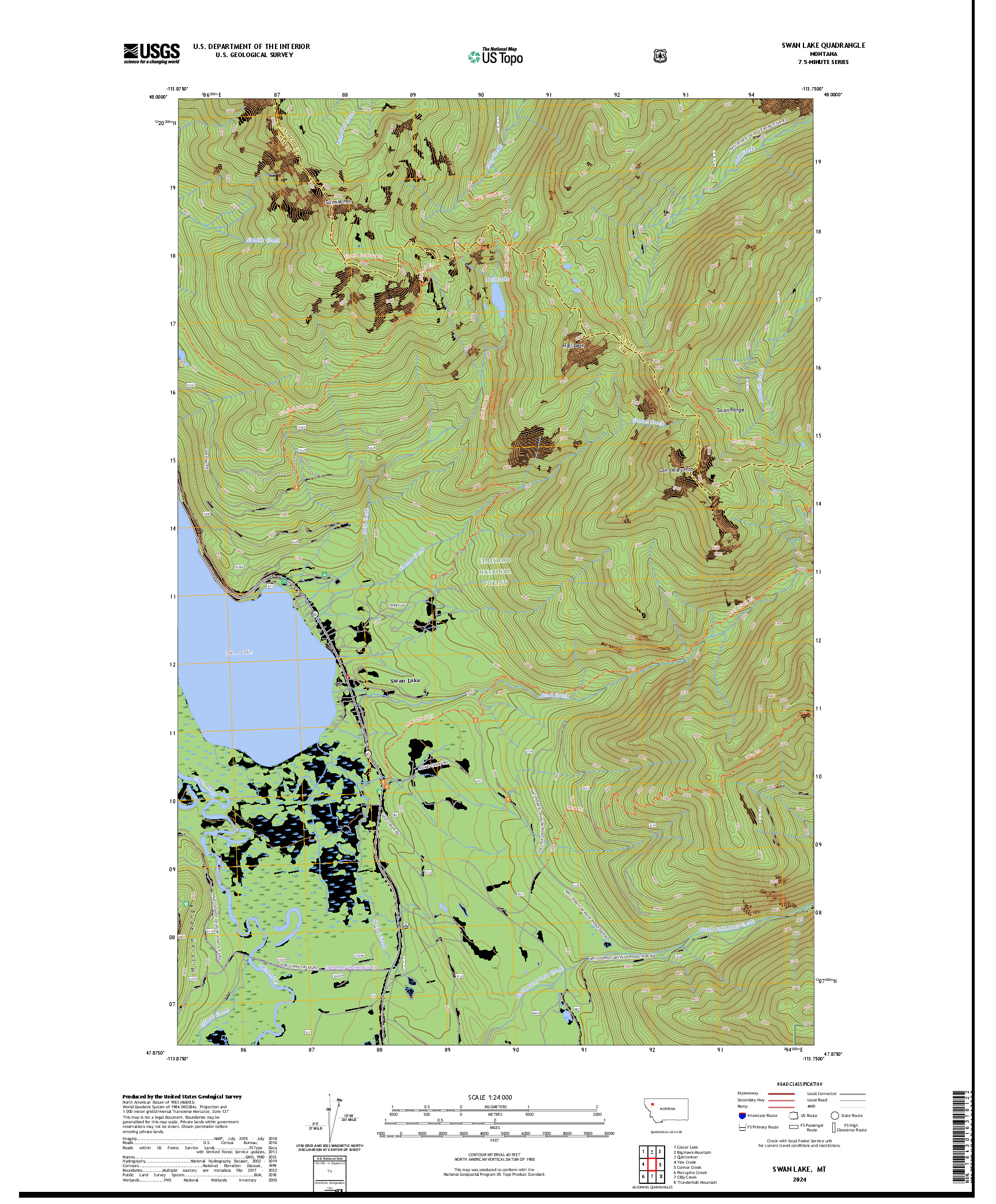 US TOPO 7.5-MINUTE MAP FOR SWAN LAKE, MT
