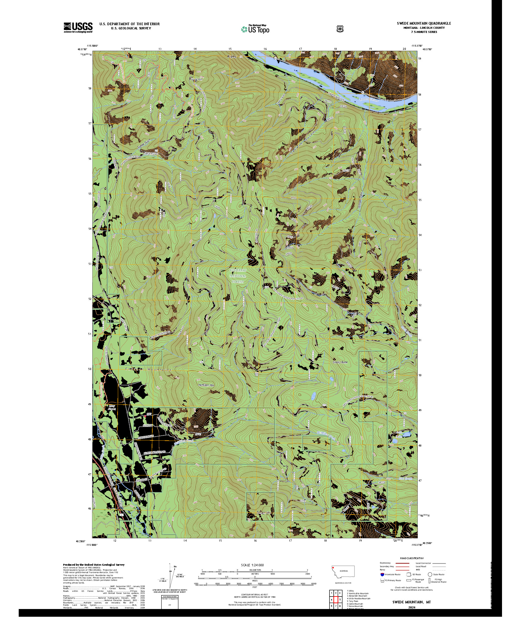 US TOPO 7.5-MINUTE MAP FOR SWEDE MOUNTAIN, MT