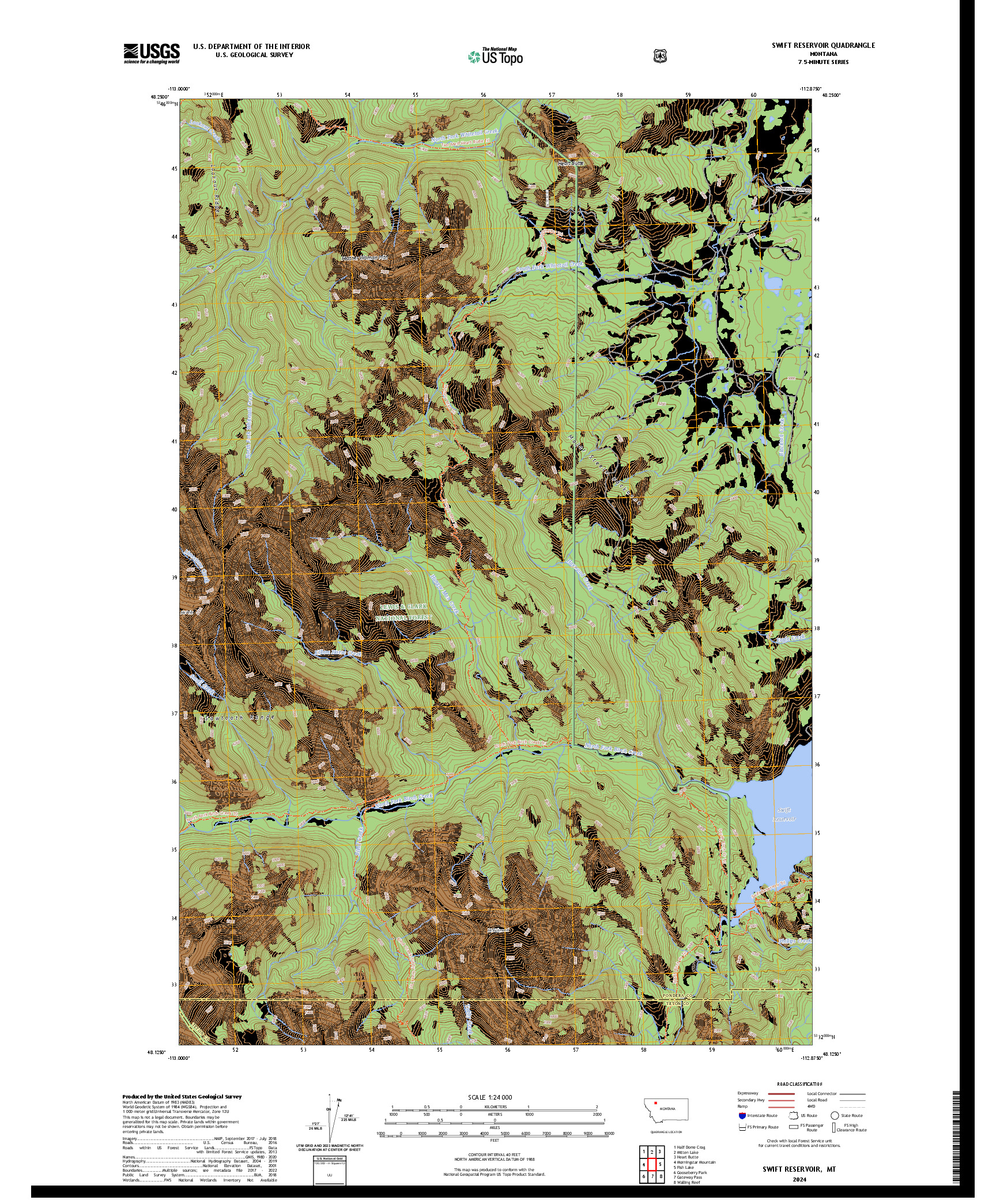 US TOPO 7.5-MINUTE MAP FOR SWIFT RESERVOIR, MT