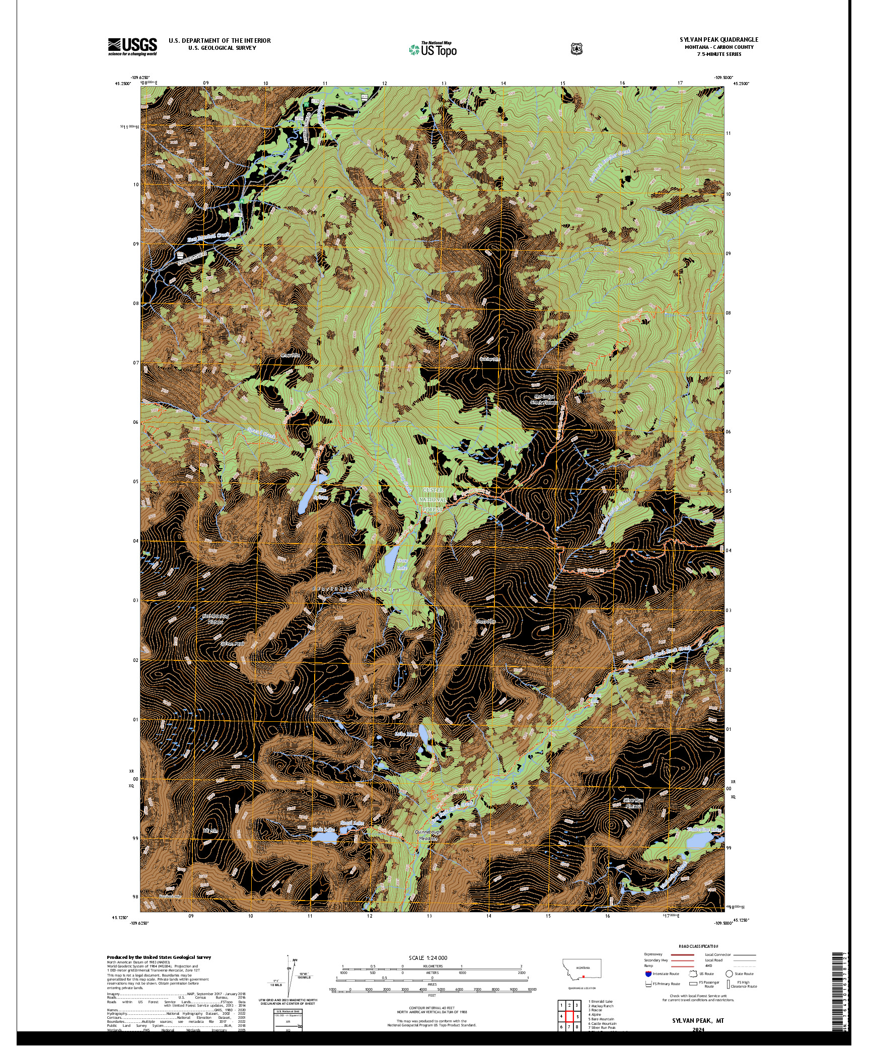 US TOPO 7.5-MINUTE MAP FOR SYLVAN PEAK, MT
