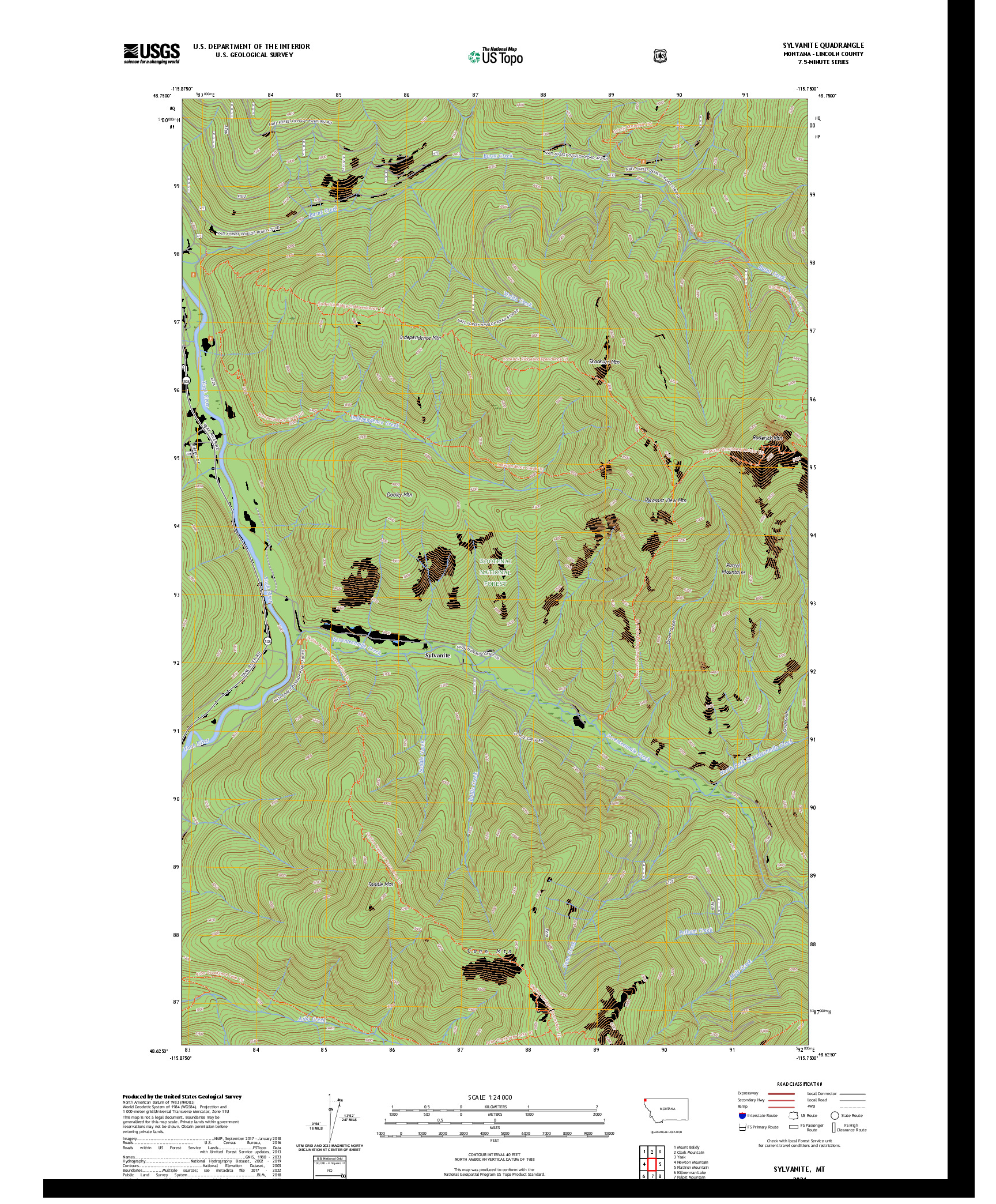 US TOPO 7.5-MINUTE MAP FOR SYLVANITE, MT