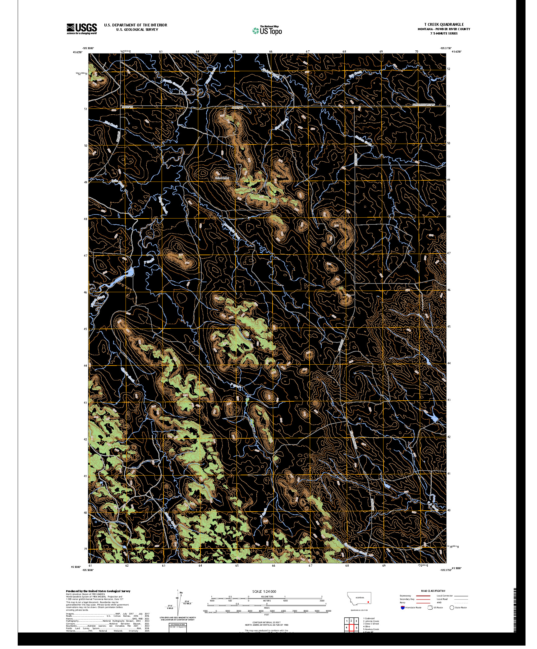 US TOPO 7.5-MINUTE MAP FOR T CREEK, MT