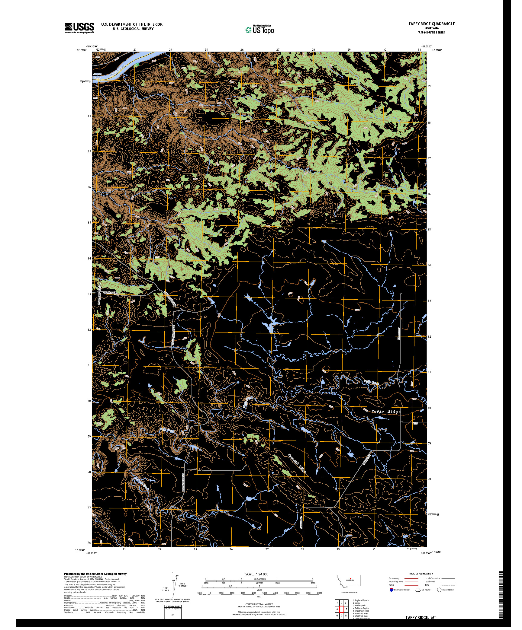 US TOPO 7.5-MINUTE MAP FOR TAFFY RIDGE, MT