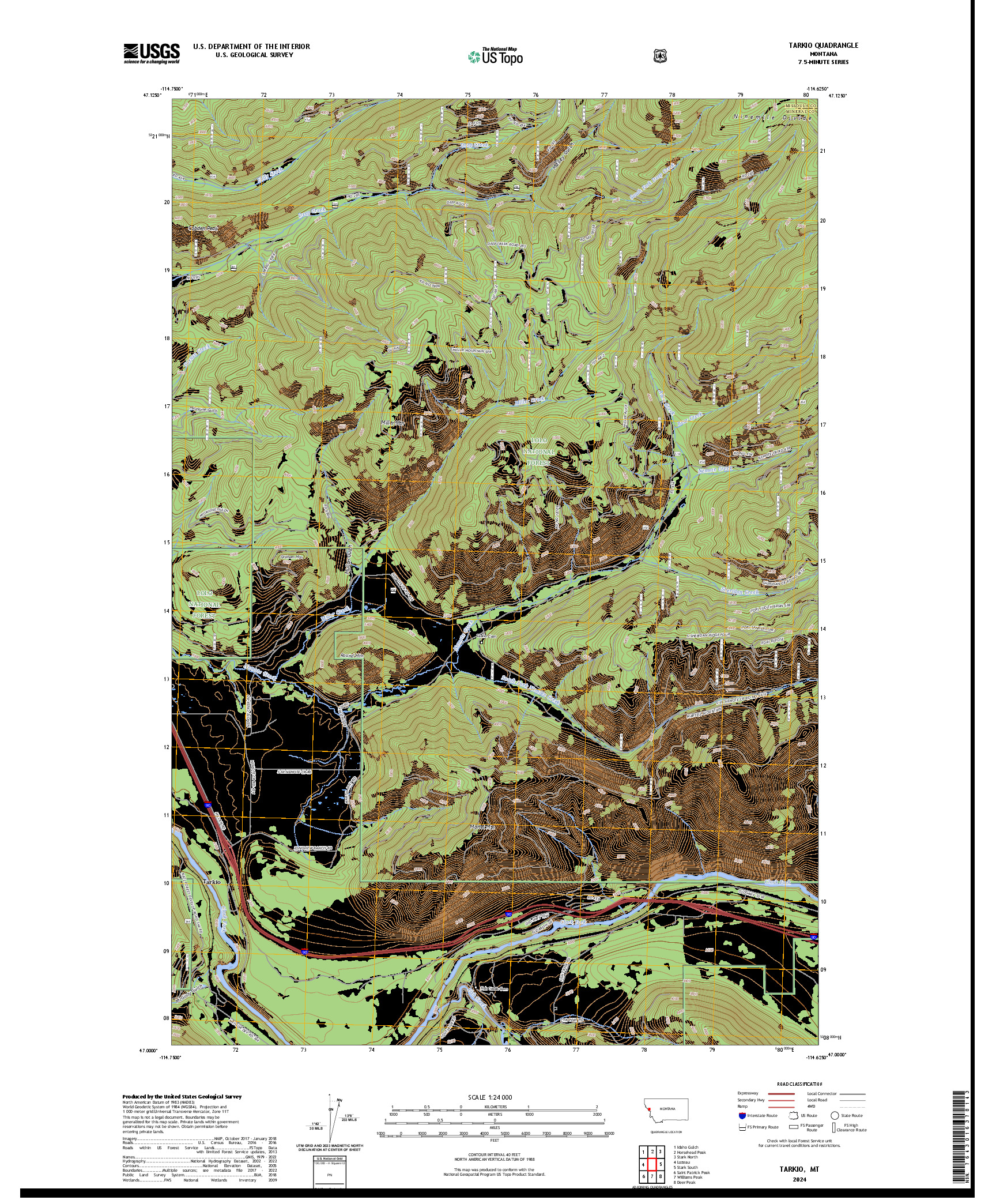 US TOPO 7.5-MINUTE MAP FOR TARKIO, MT