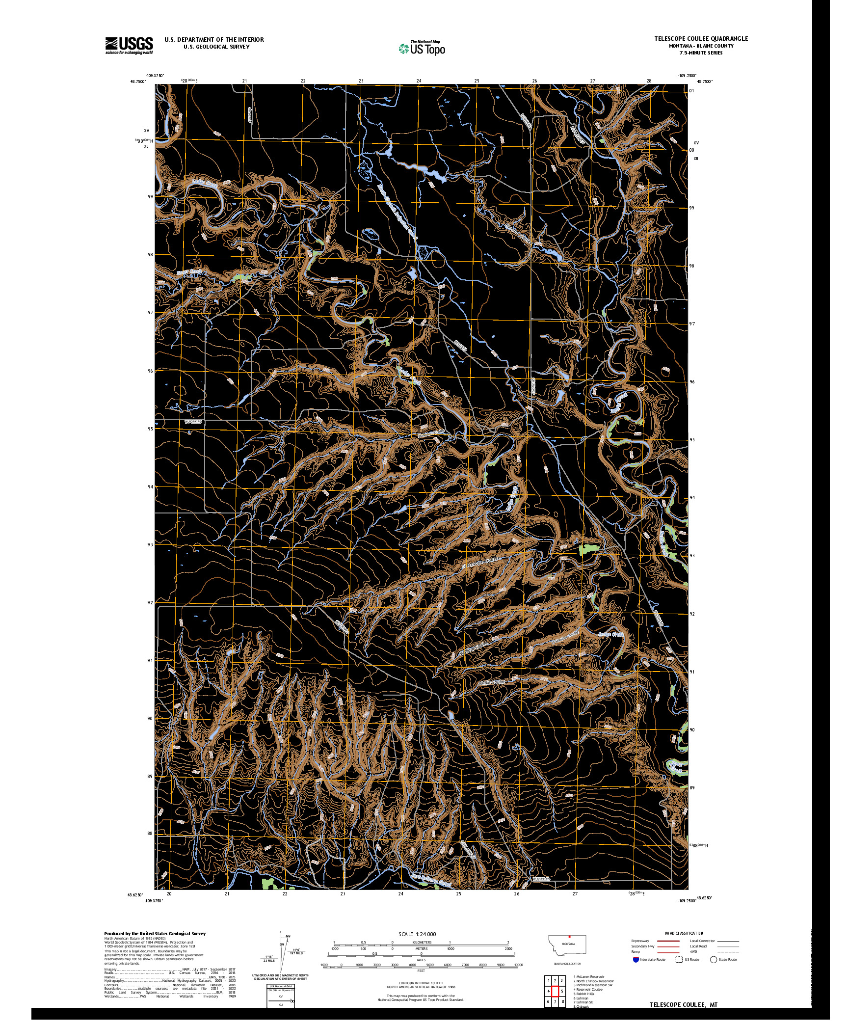 US TOPO 7.5-MINUTE MAP FOR TELESCOPE COULEE, MT
