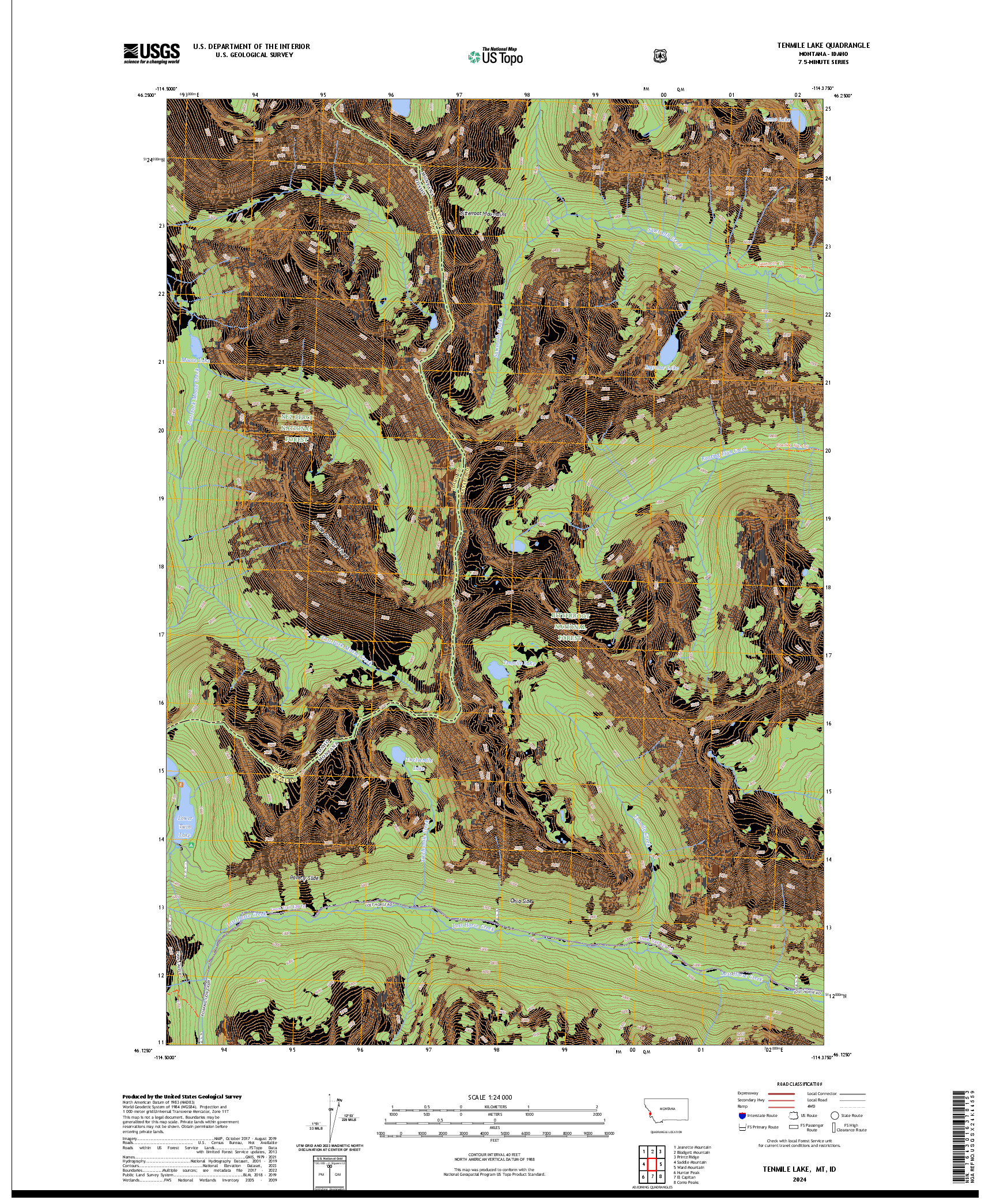 US TOPO 7.5-MINUTE MAP FOR TENMILE LAKE, MT,ID