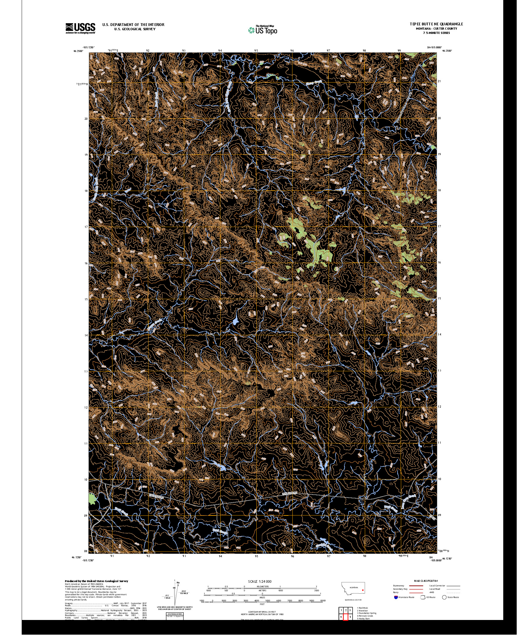 US TOPO 7.5-MINUTE MAP FOR TEPEE BUTTE NE, MT