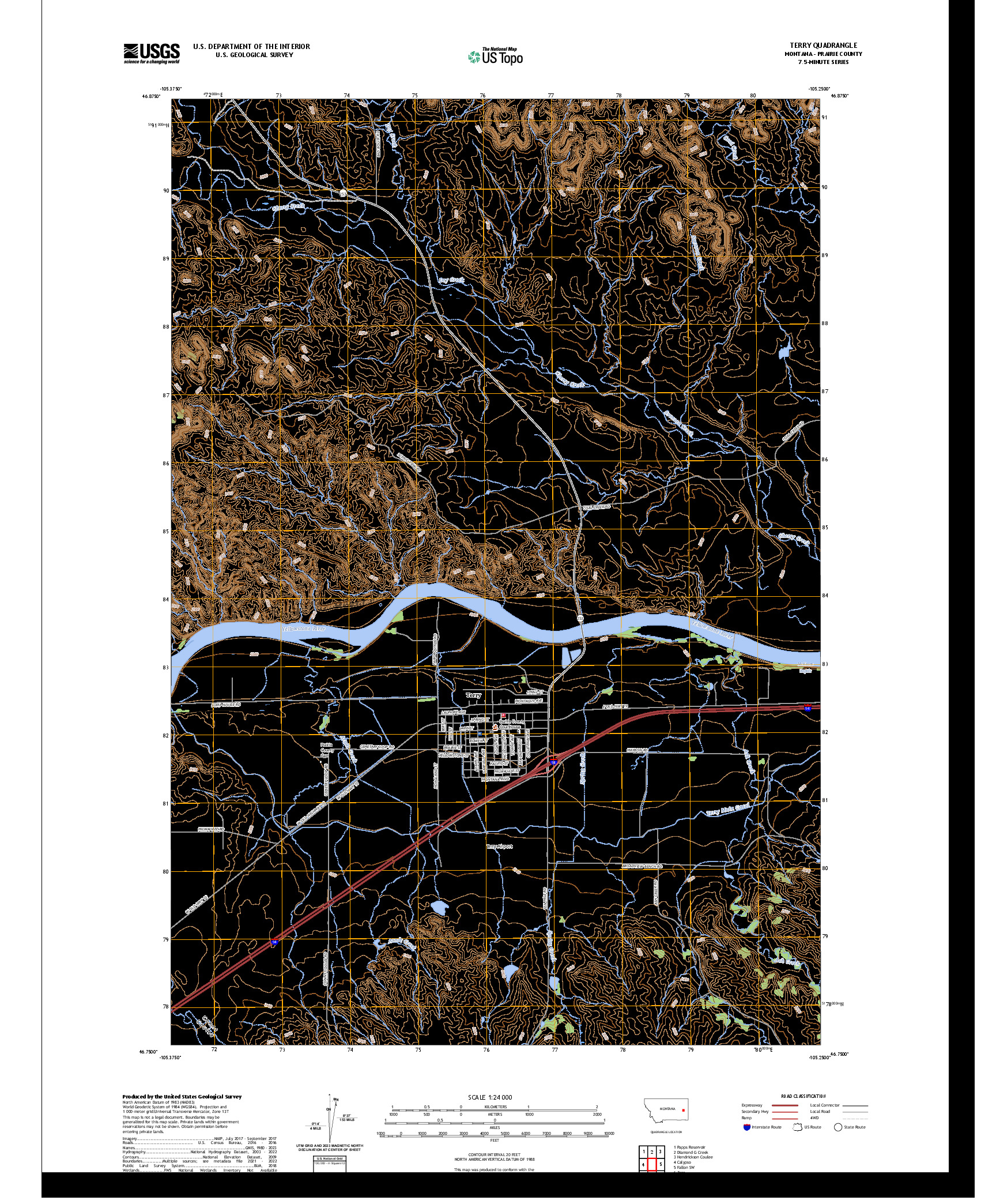US TOPO 7.5-MINUTE MAP FOR TERRY, MT