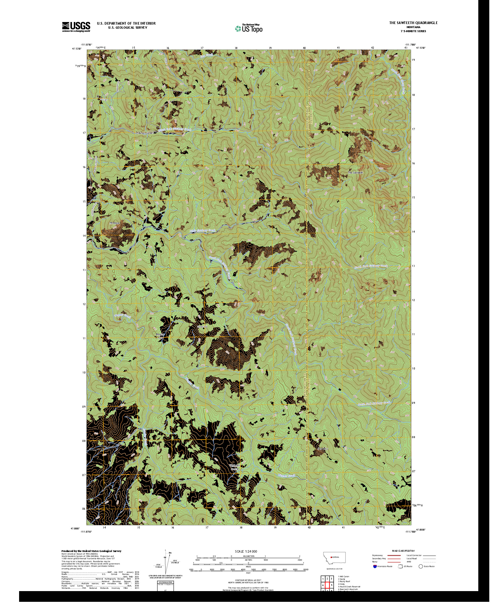 US TOPO 7.5-MINUTE MAP FOR THE SAWTEETH, MT