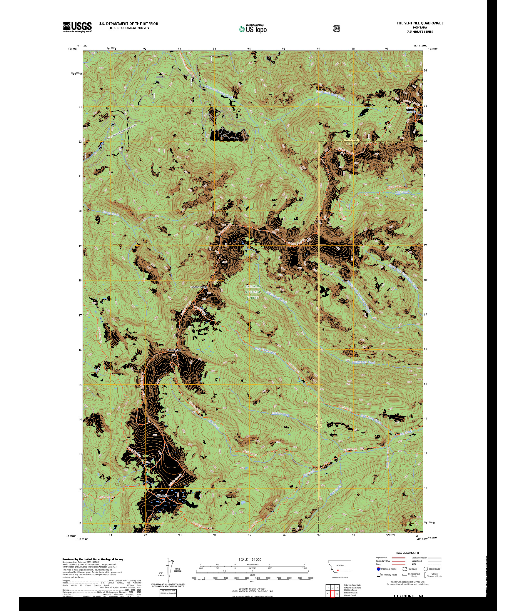 US TOPO 7.5-MINUTE MAP FOR THE SENTINEL, MT