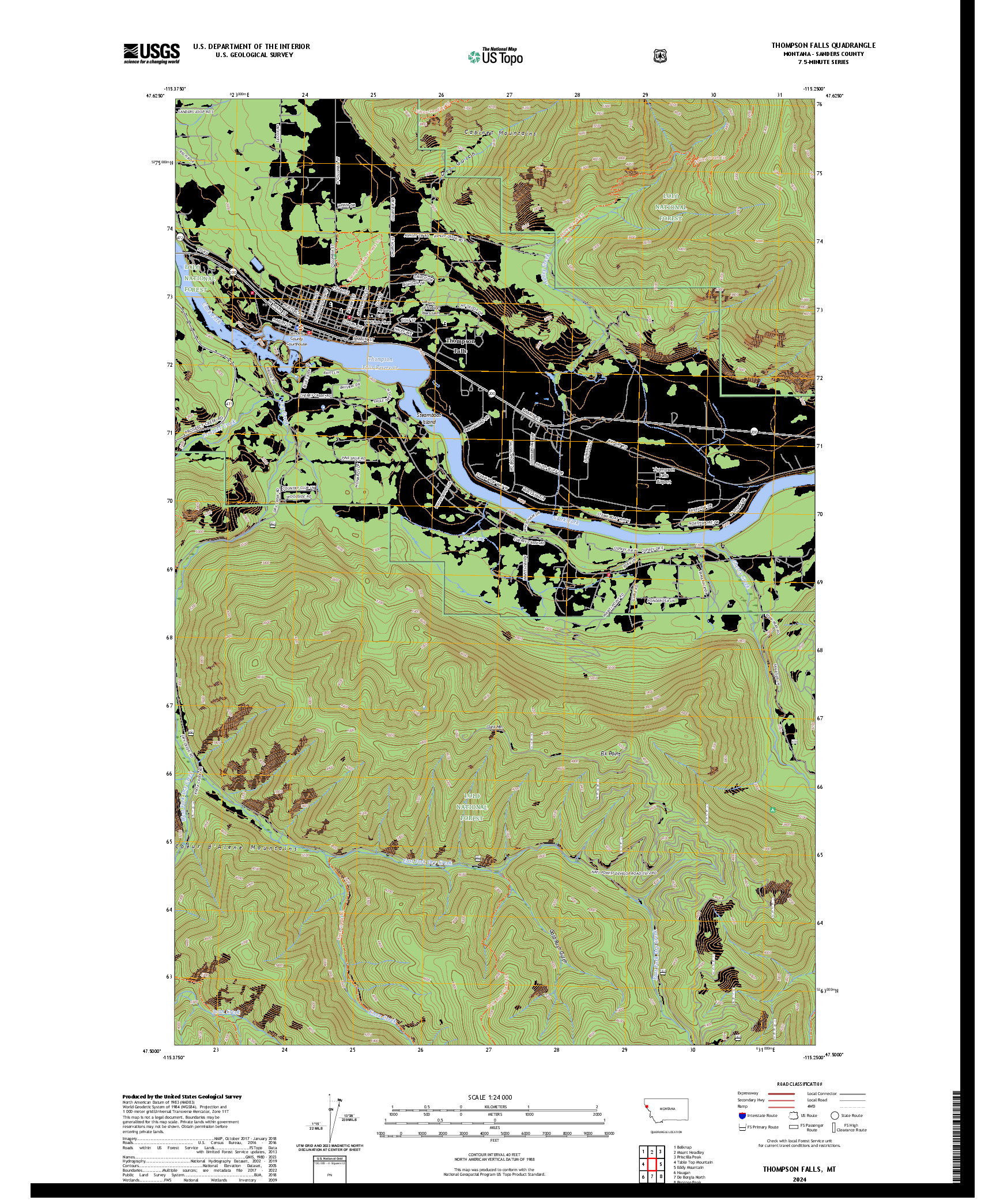 US TOPO 7.5-MINUTE MAP FOR THOMPSON FALLS, MT