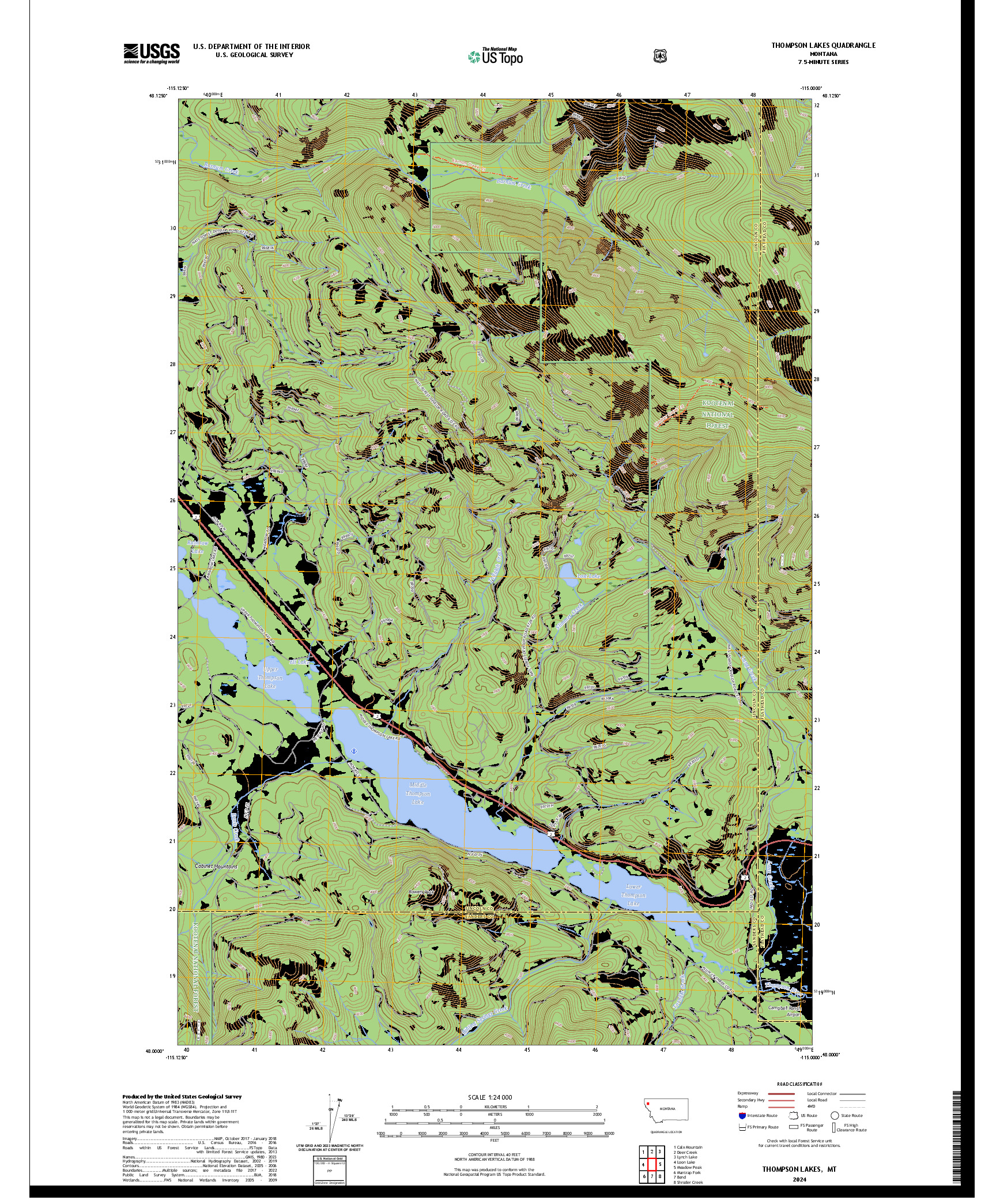 US TOPO 7.5-MINUTE MAP FOR THOMPSON LAKES, MT