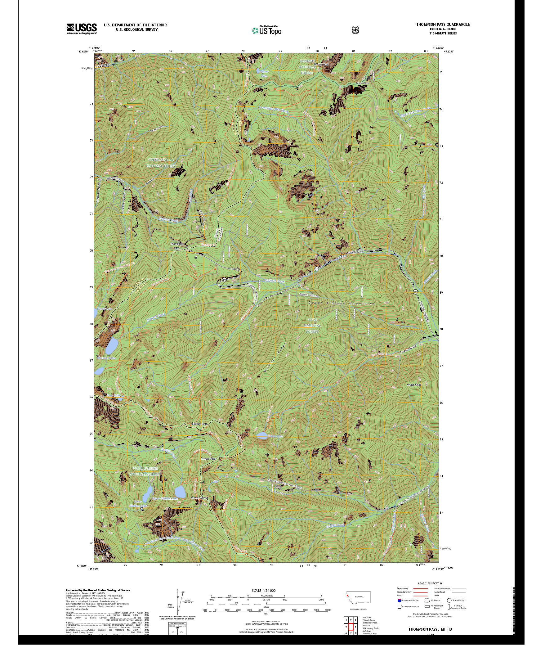 US TOPO 7.5-MINUTE MAP FOR THOMPSON PASS, MT,ID