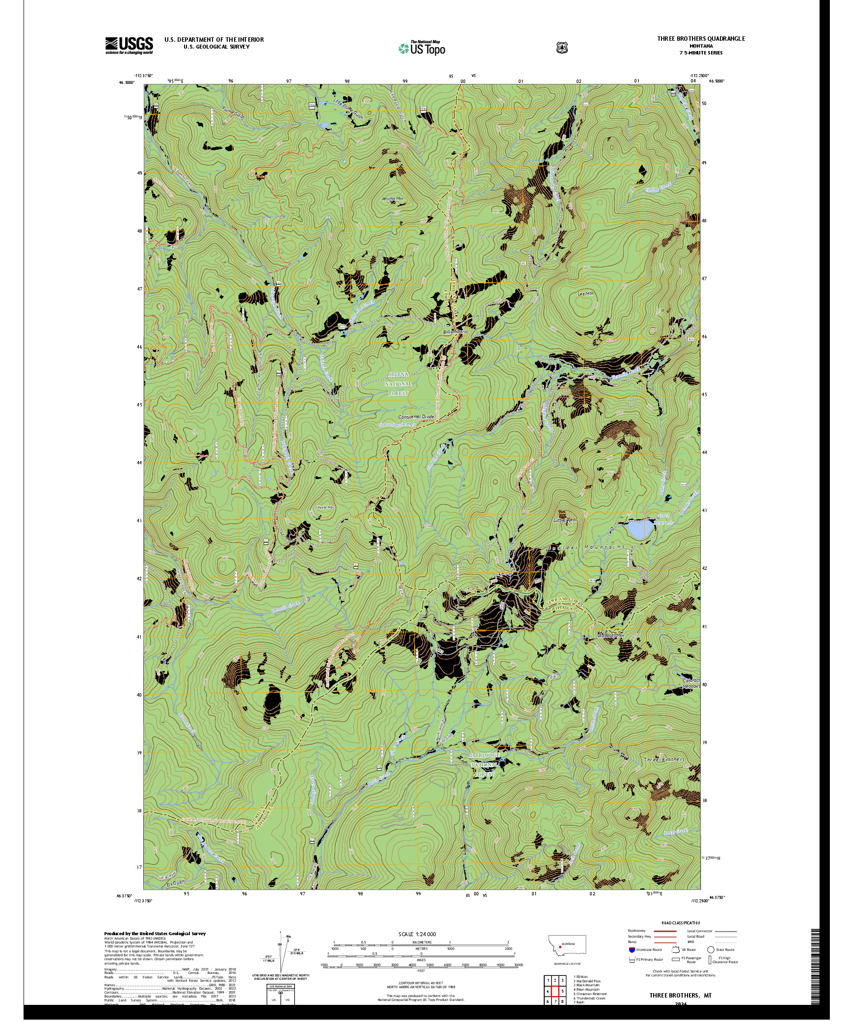US TOPO 7.5-MINUTE MAP FOR THREE BROTHERS, MT