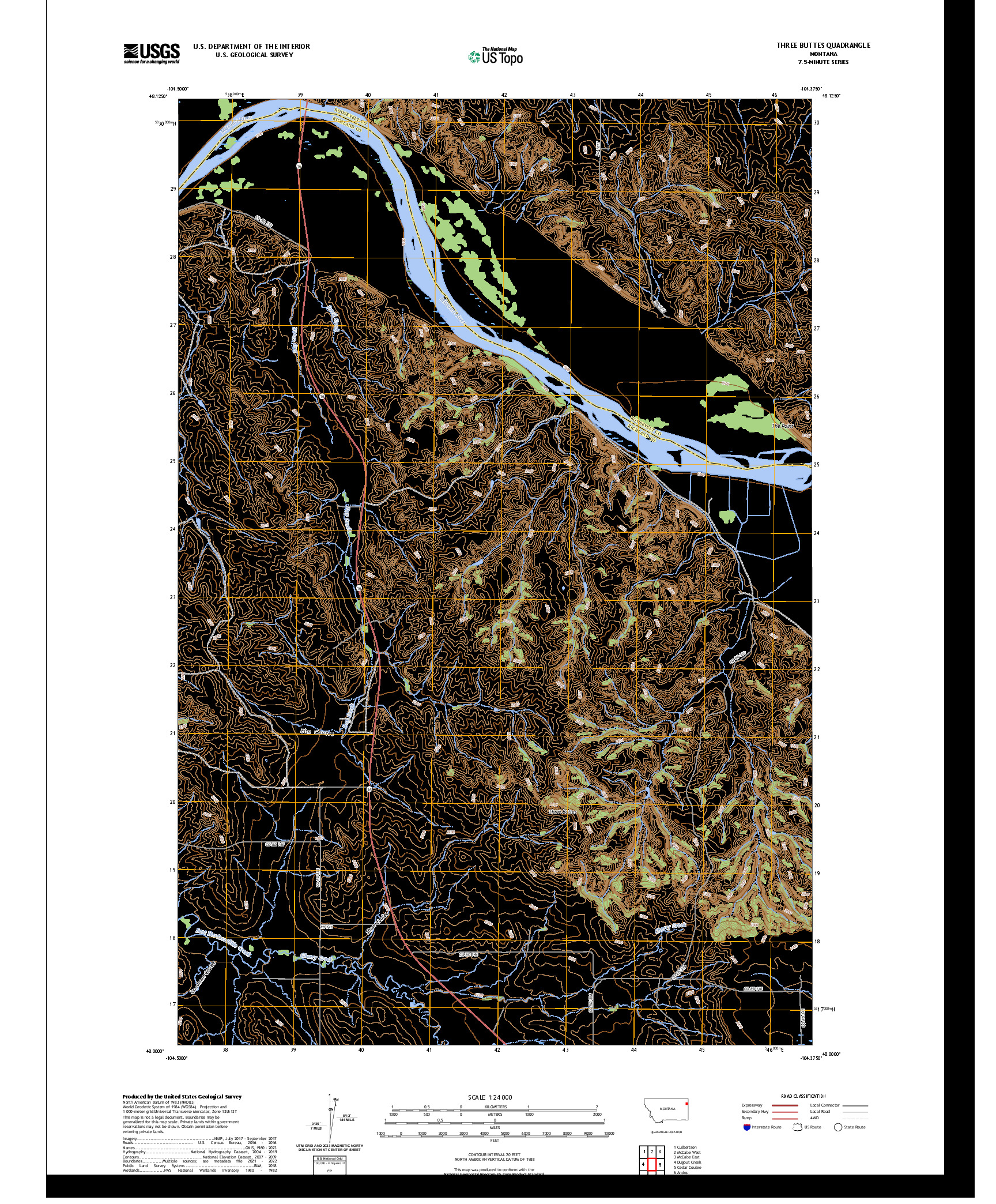 US TOPO 7.5-MINUTE MAP FOR THREE BUTTES, MT