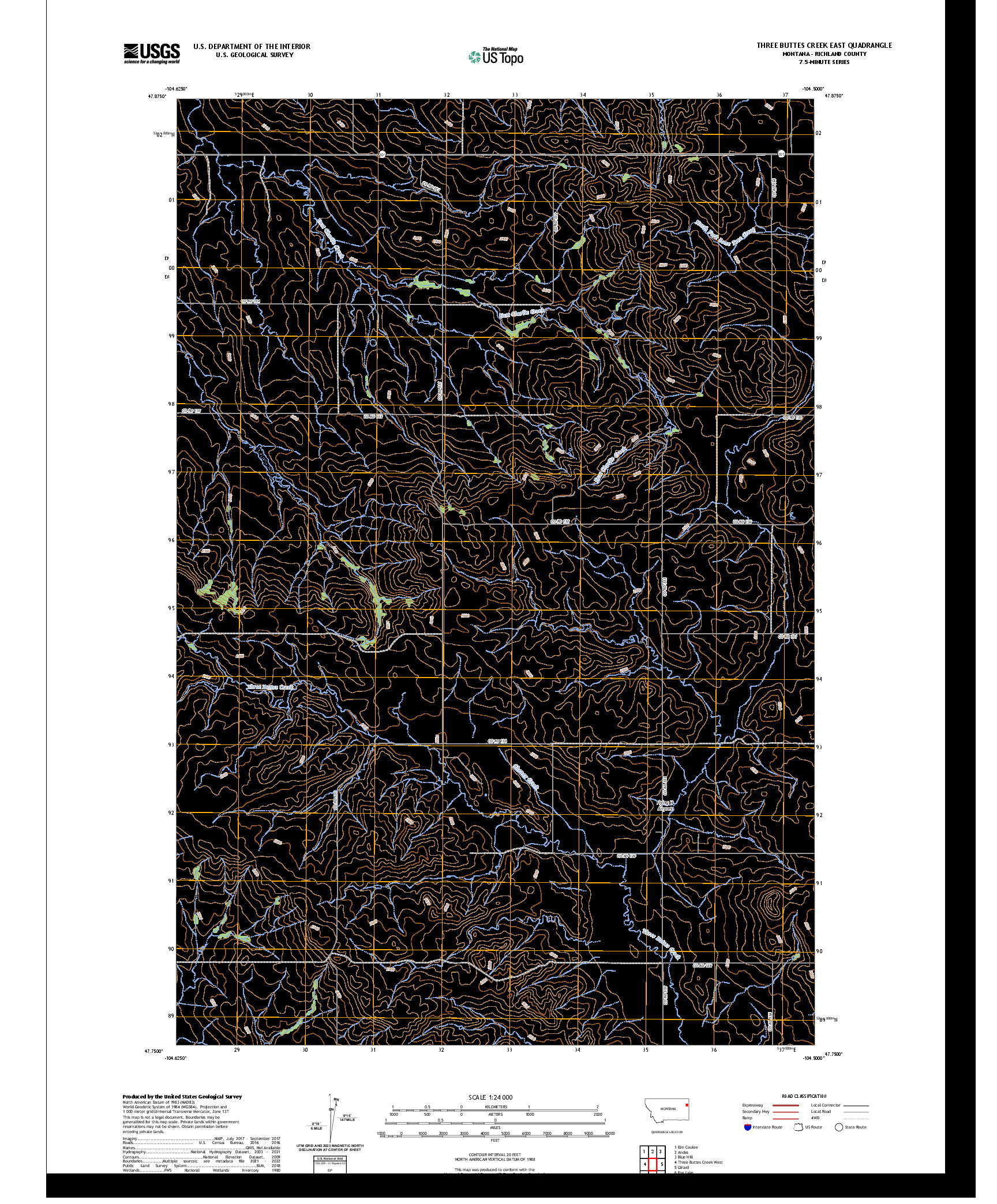 US TOPO 7.5-MINUTE MAP FOR THREE BUTTES CREEK EAST, MT