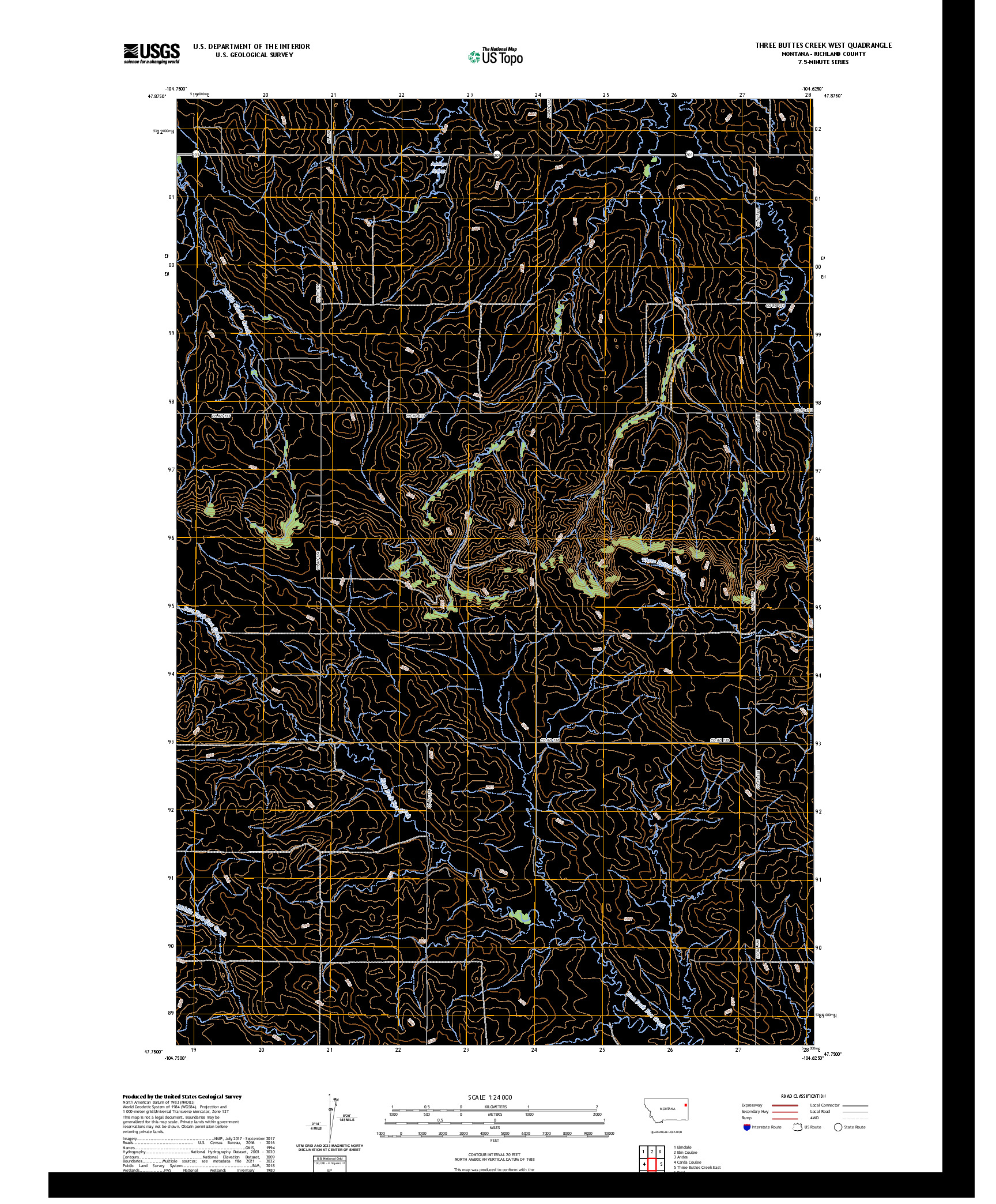 US TOPO 7.5-MINUTE MAP FOR THREE BUTTES CREEK WEST, MT