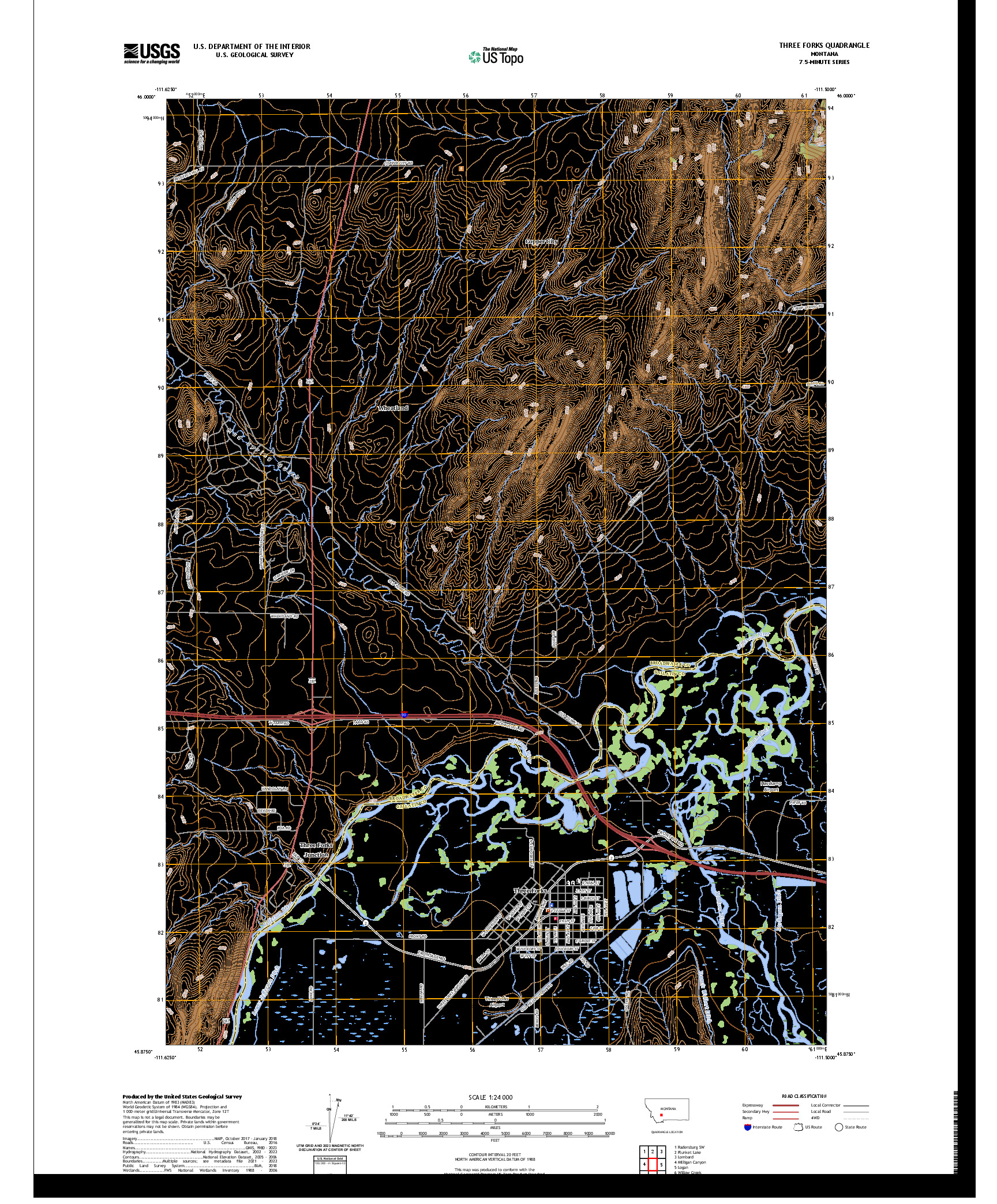 US TOPO 7.5-MINUTE MAP FOR THREE FORKS, MT