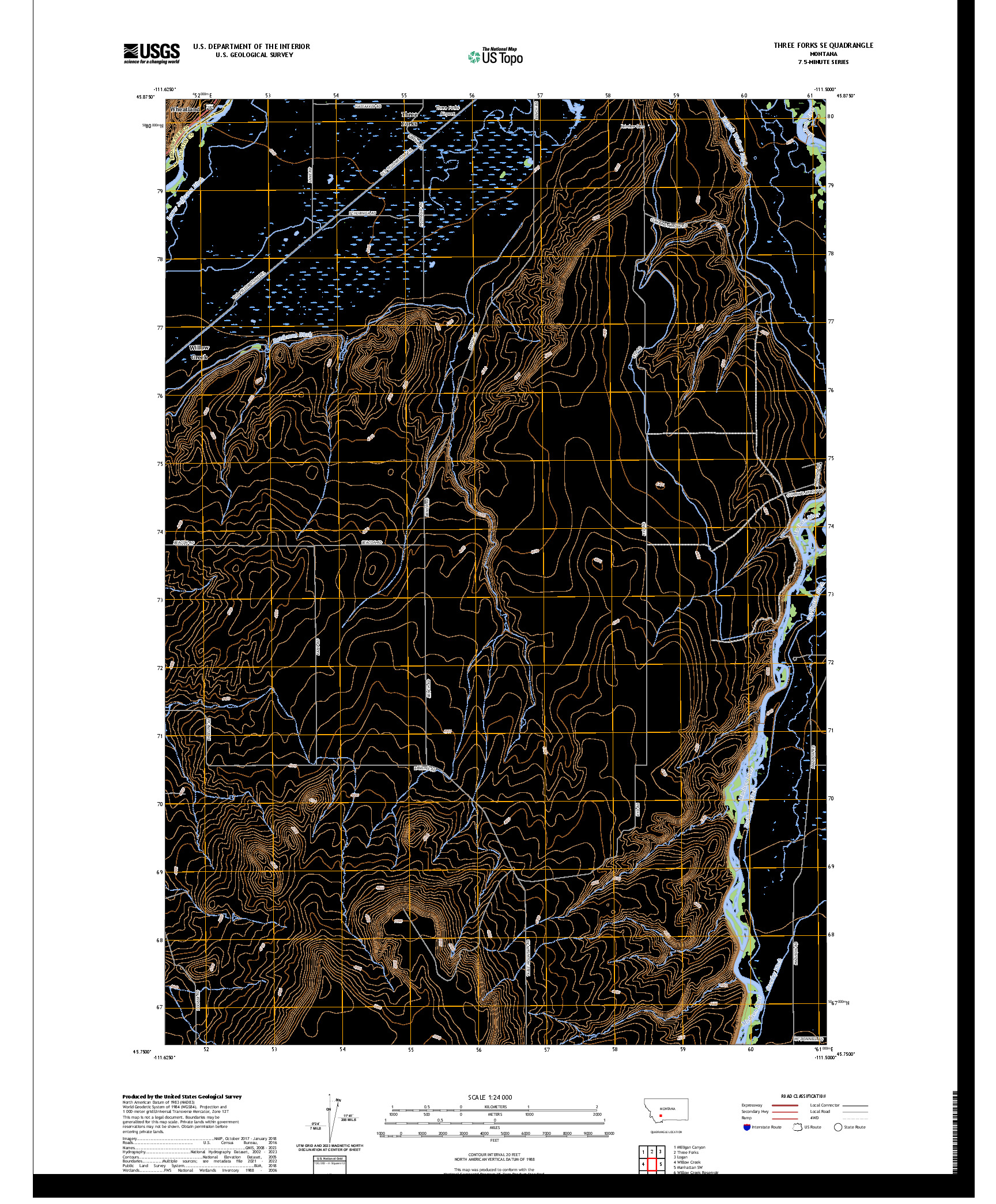US TOPO 7.5-MINUTE MAP FOR THREE FORKS SE, MT