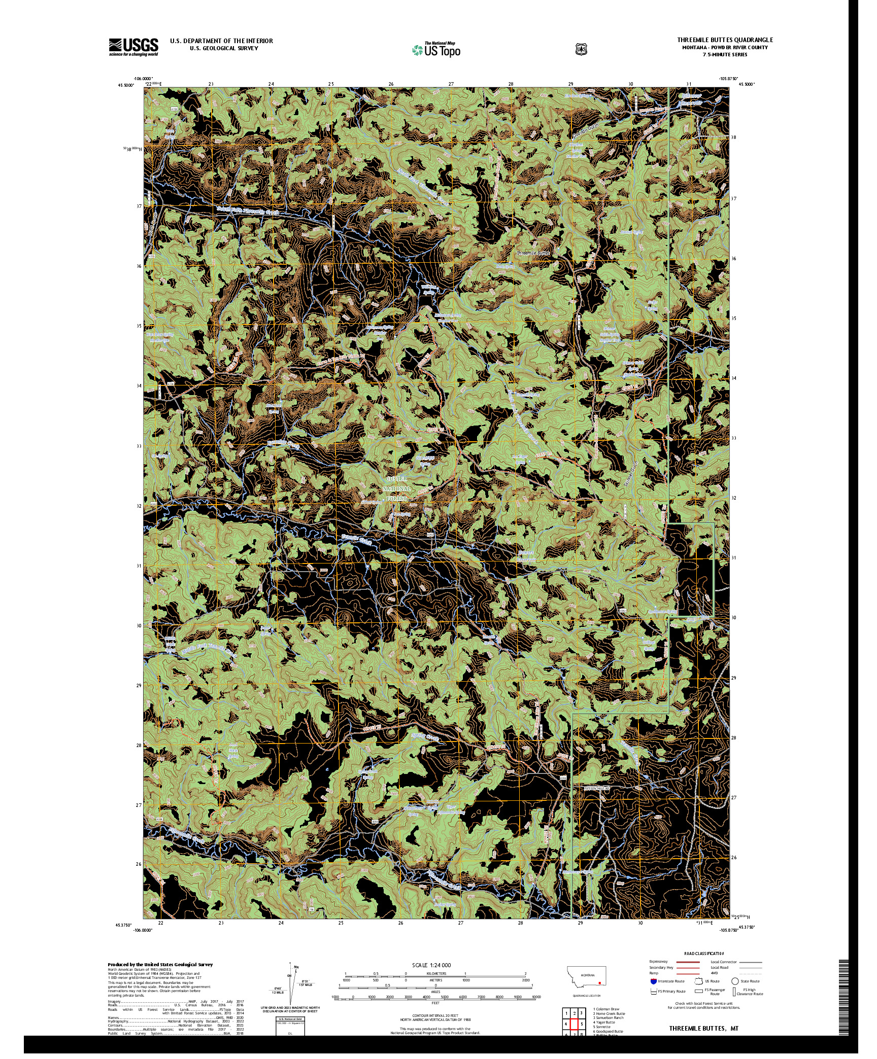 US TOPO 7.5-MINUTE MAP FOR THREEMILE BUTTES, MT