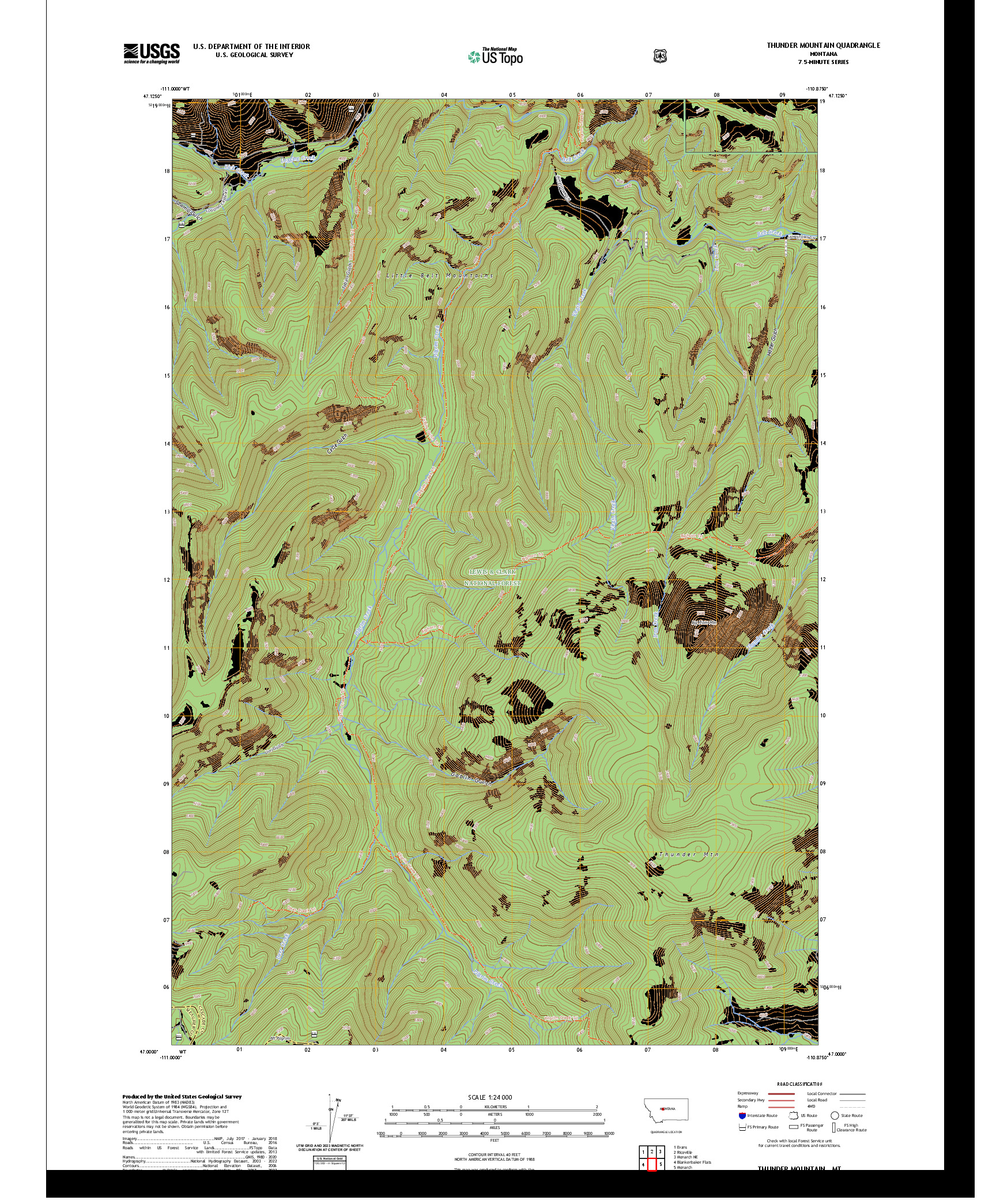 US TOPO 7.5-MINUTE MAP FOR THUNDER MOUNTAIN, MT